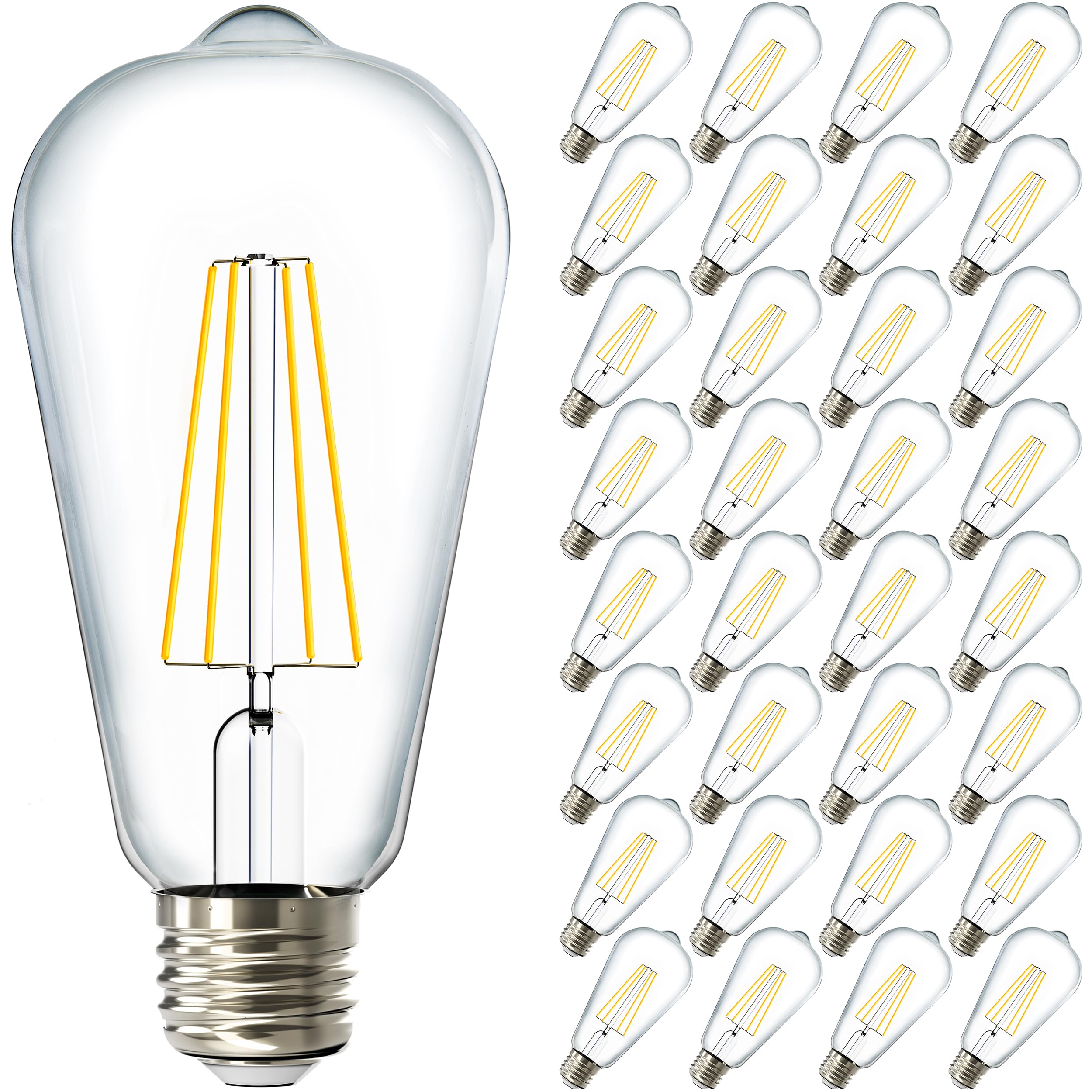 Sunco 32 Pack Edison Bulbs LED ST64, Clear Vintage Filament Waterproof Bulb, 800 LM, 8.5W (60W Equivalent), ST19, 3000K Warm White, E26 Medium Base, Decorative Dimmable UL
