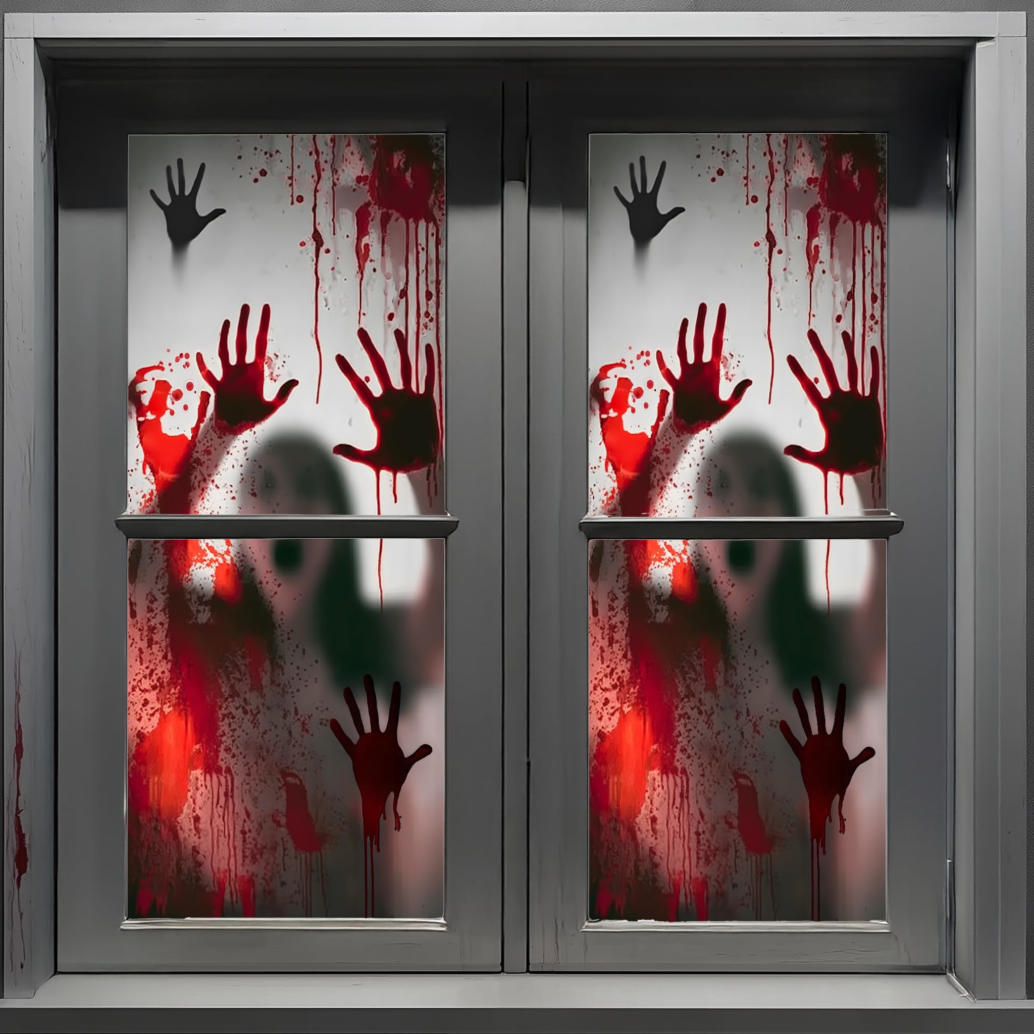 2PCS Halloween Giant Spooky Scary Window Posters - Party Decoration Haunted House Door Cover Creepy School Dormitory Window 60" x 60"