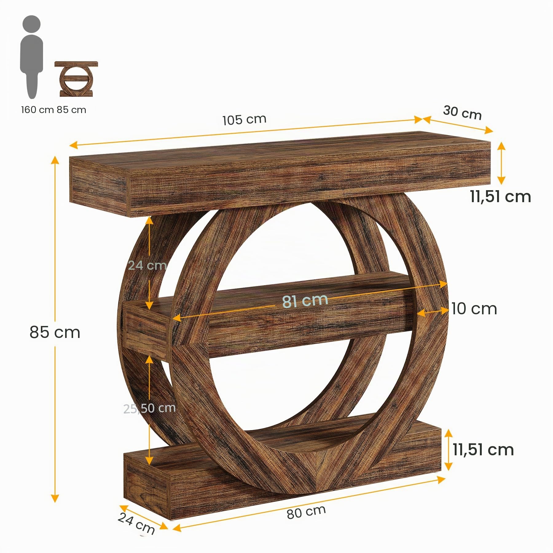 Tribesigns Mesa de entrada de 41 pulgadas con almacenamiento, mesa consola de 3 niveles con estantes, mesas de vestíbulo de madera para entrada, sala de estar, pasillo, detrás del sofá (marrón rústico