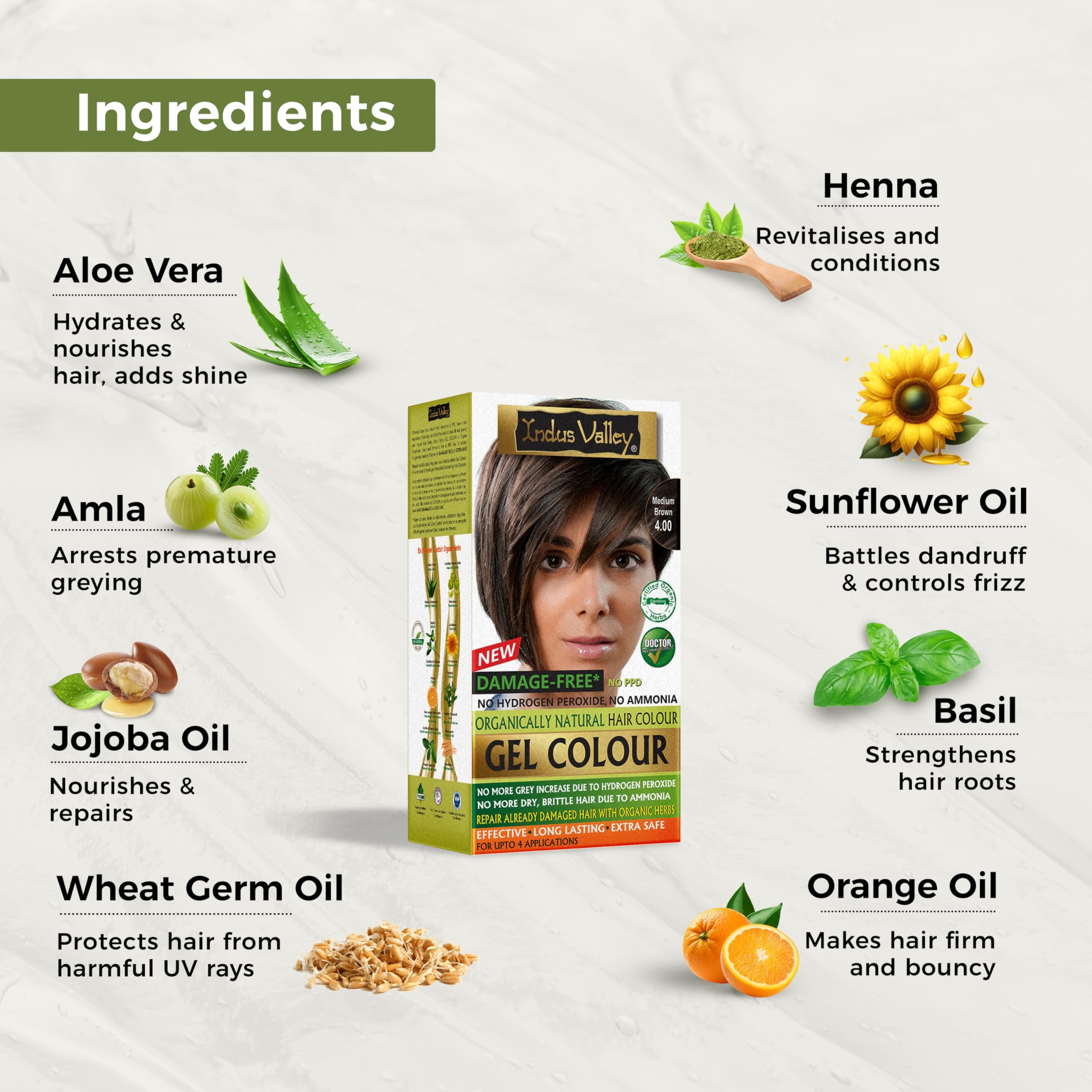 INDUS VALLEY Natural Damage Free Gel Colour Medium Brown With Hair Ultima Spa (175 ml) - Image 4 thumbnail