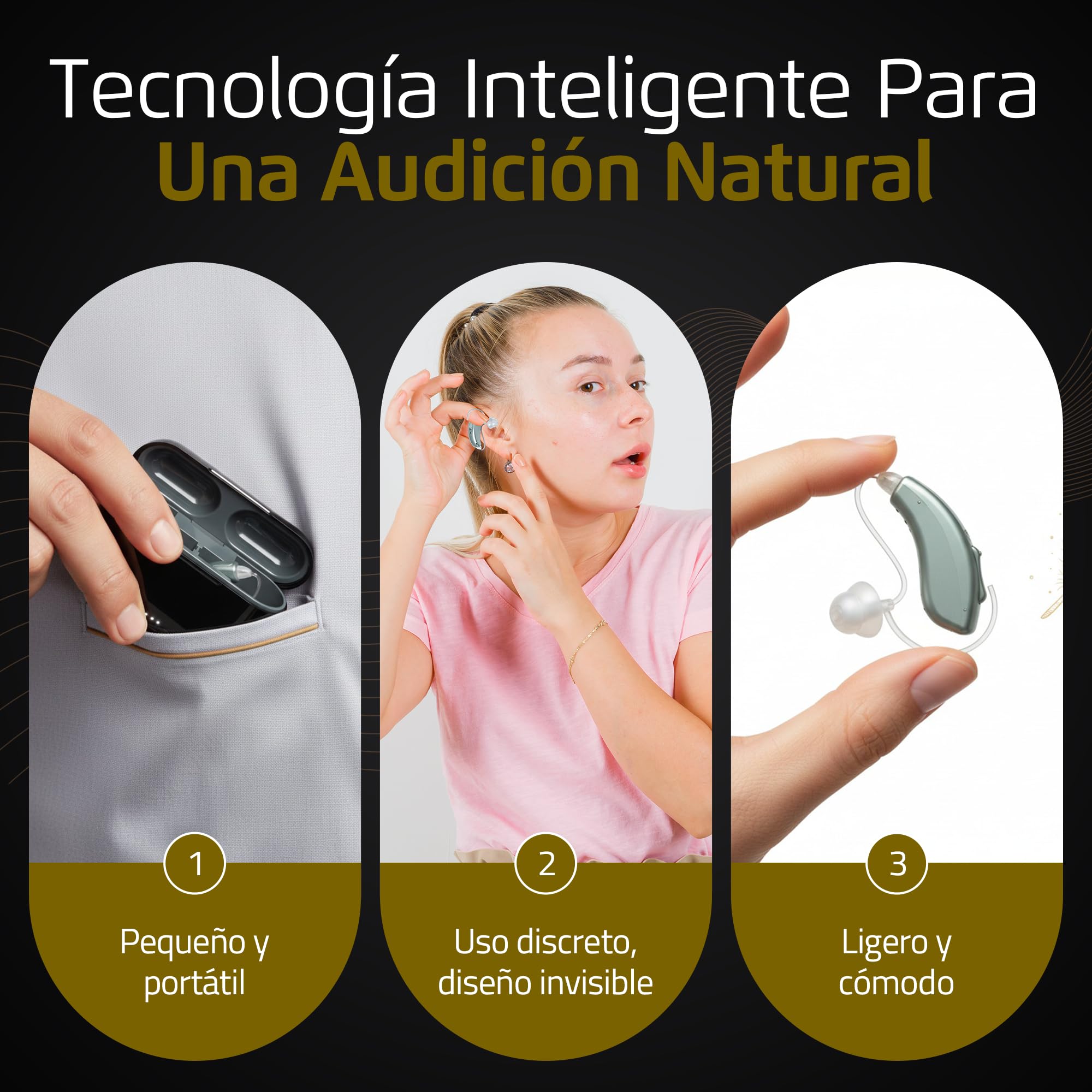 Amplificador Auditivo Recargable - Amplificador de Sonido para Mayores Inalámbrico con Bluetooth para Llamadas y Música y APP Móvil, 16 Canales de Nueva Generación, Invisible, Manual y APP en Español