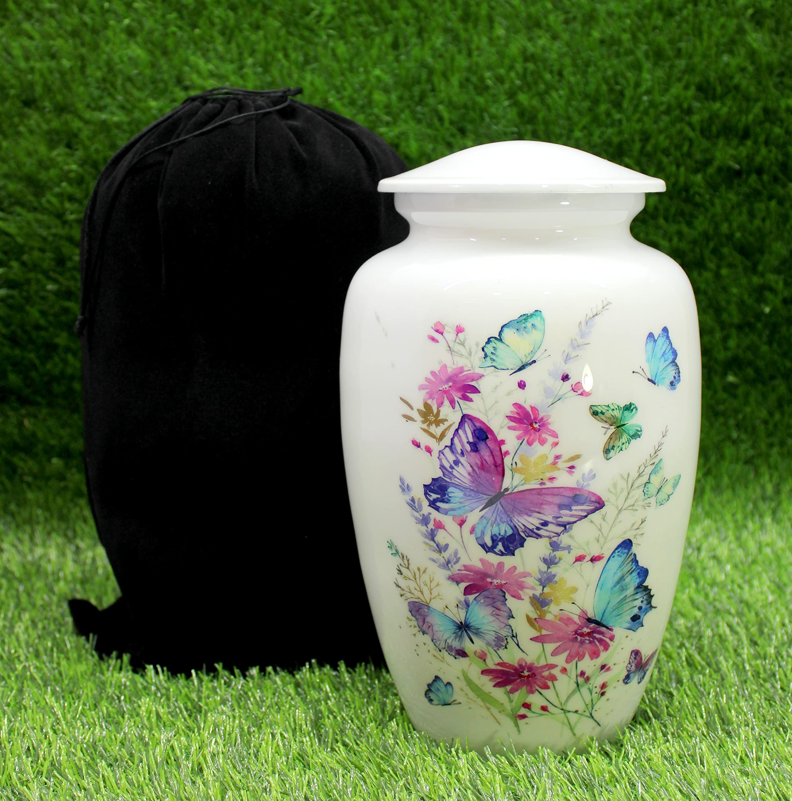 eSplanade Metal Cremation Urn Memorial Jar Pot Container, White, 10"x6" - Image 4