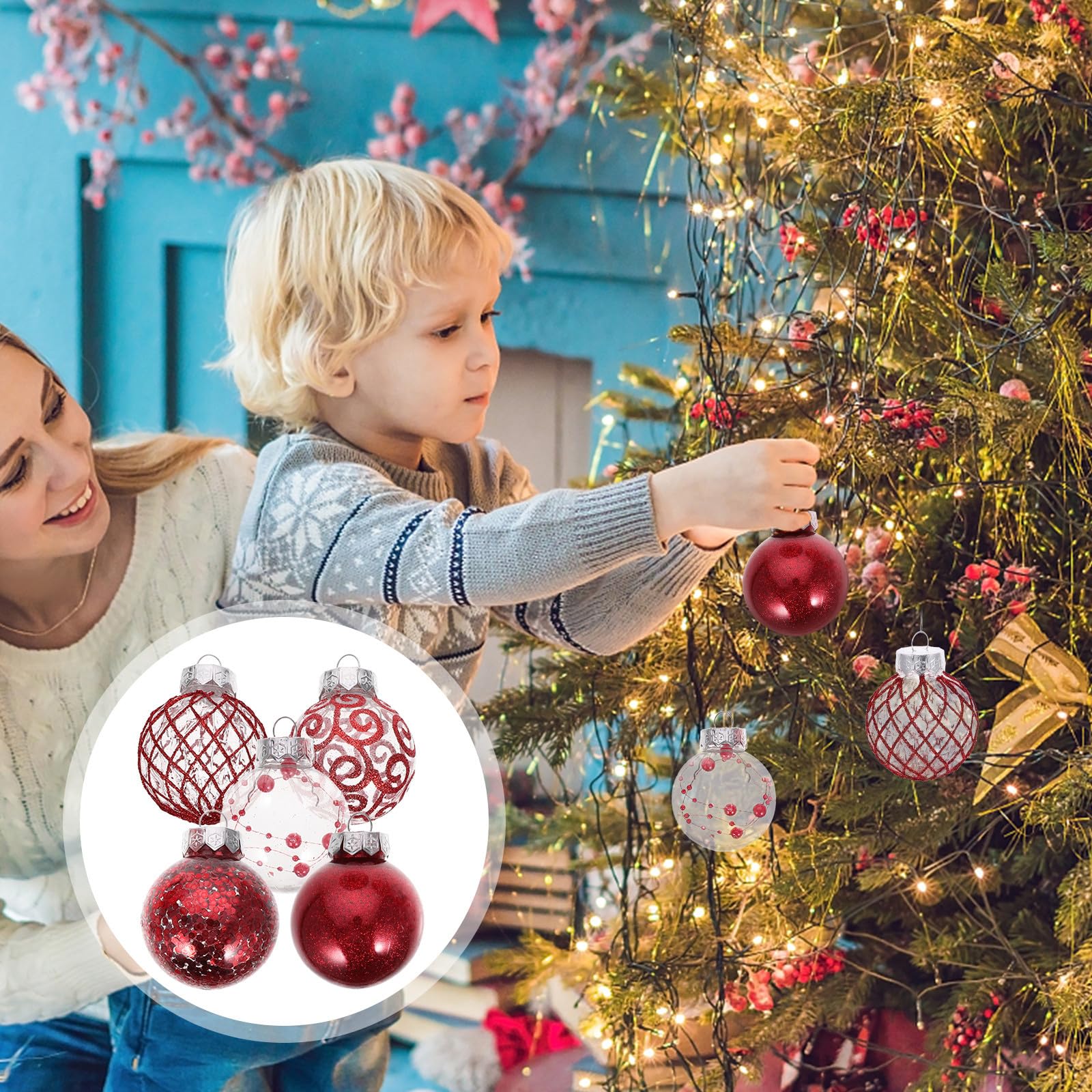 Toyvian 90 Pièces Boule de Noël Rouge en Plastique Réutilisable pour | Décoration Suspendue Facile à Accrocher, Usage Polyvalent pour Fête, Arbre et Ambiance Saisonnière