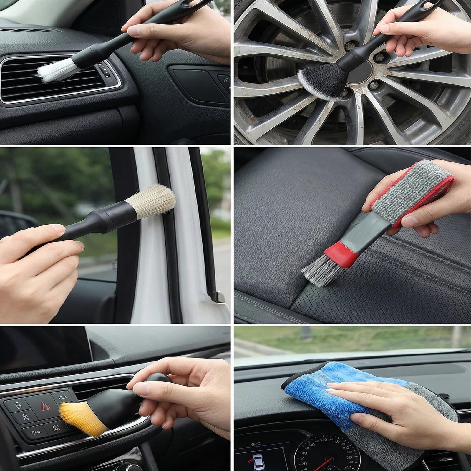 XiDeShop Set de 7 Cepillos de Limpieza para Autos - Kit de Detallado para Llantas, Interiores de Vehículos, Ventilaciones, con Toalla de Microfibra Ultra Absorbente para un Cuidado Completo — view 5