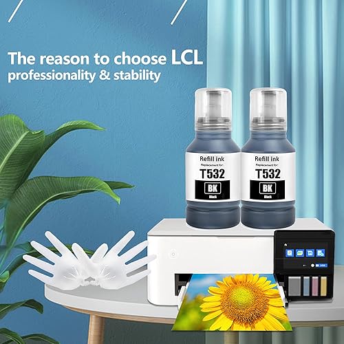 Miniatura 5 de LCL Compatible Ink Refill Bottles Replacement for 532 T532 Black Ink Compatible with EcoTank ET-M1100 ET-M1120 ET-M1170 ET-M1180 ET-M2140 ET-M2170