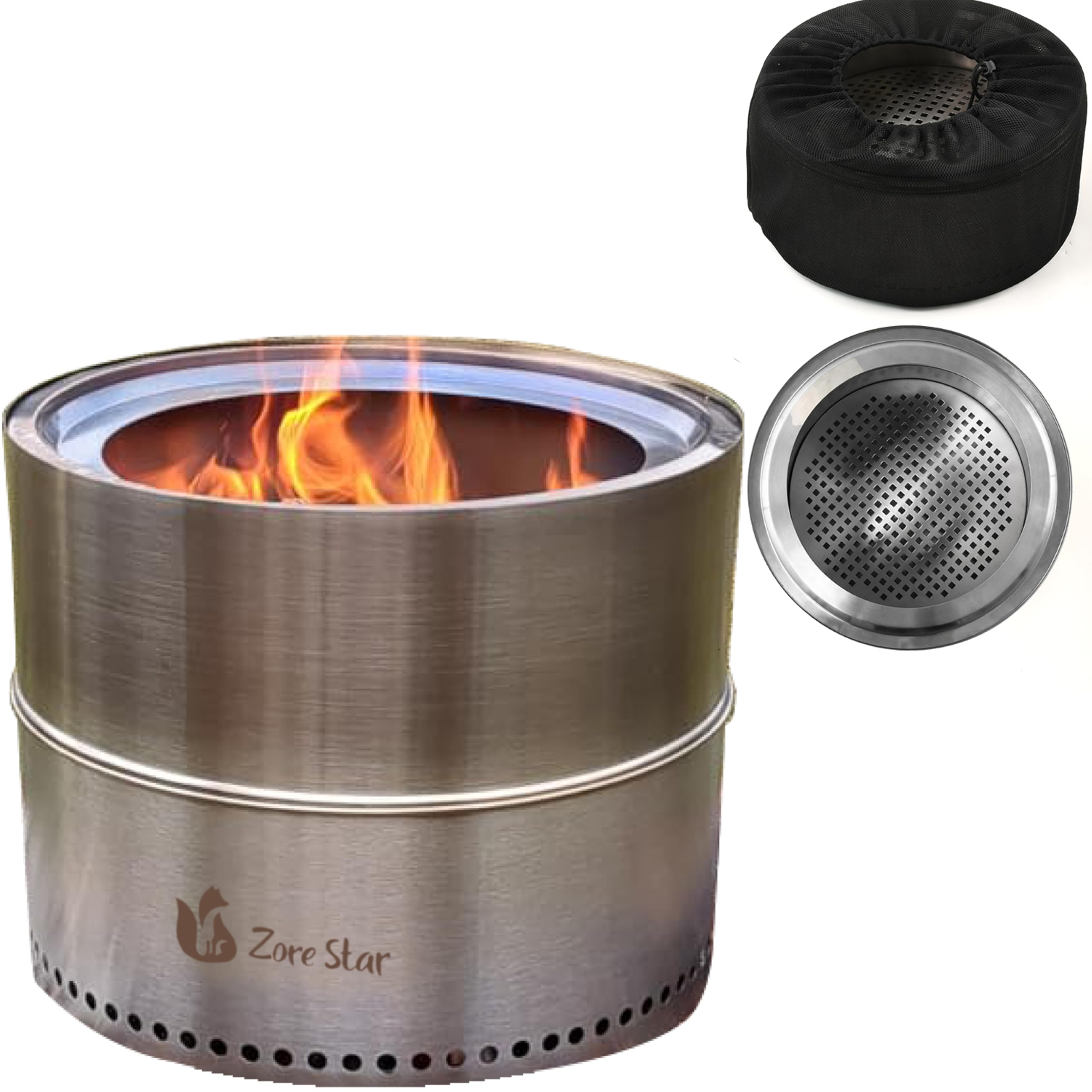 zorestar portable smokeless fire pit for outdoors - bonfire pit, stainless steel insert, wood burning - ideal for patio, camping, garden, picnic, backyard cooking
