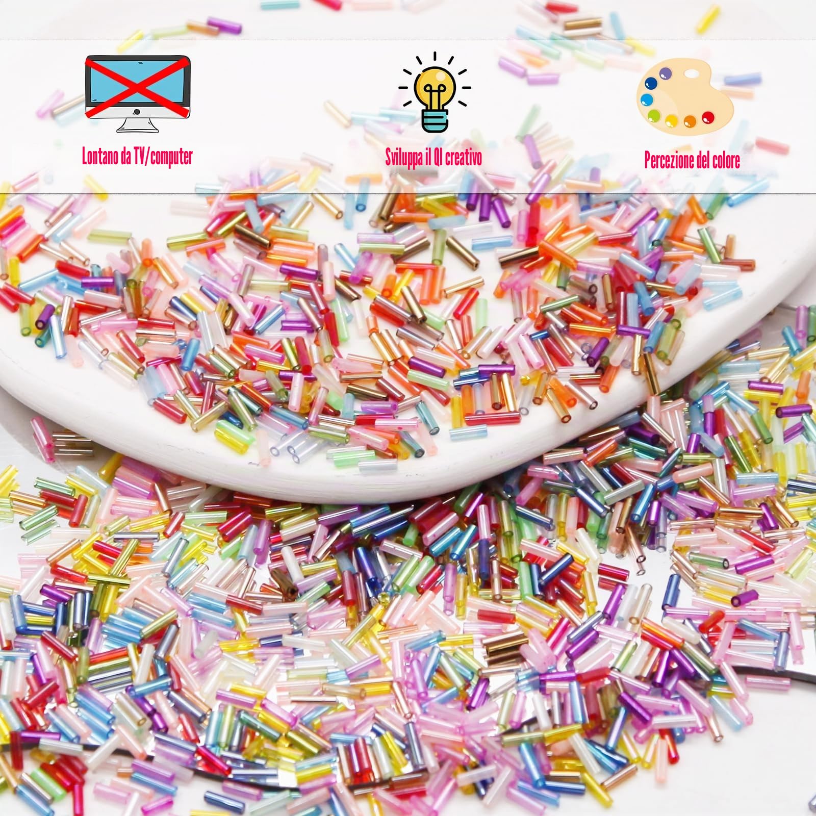 EuTengHao 14400pcs perline di vetro Bugle Seed Beads Kit perline tubo per braccialetto fai da te collane artigianato gioielli Making Supplies (7 mm, 300 per colore, 48 colori)