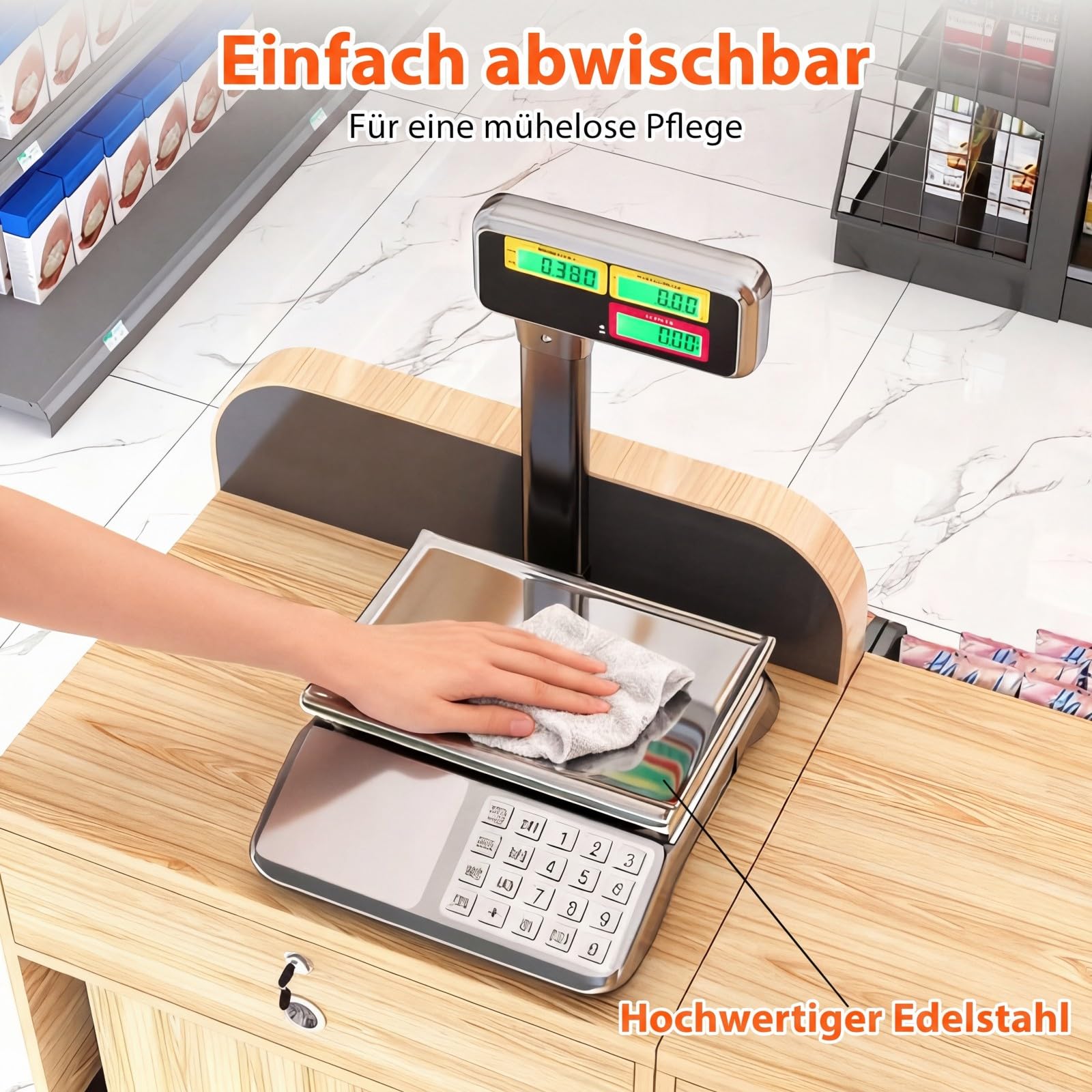 COSTWAY Kontrollwaage 40 kg/ 5g mit doppelseitiger Hochanzeige, Marktwaage