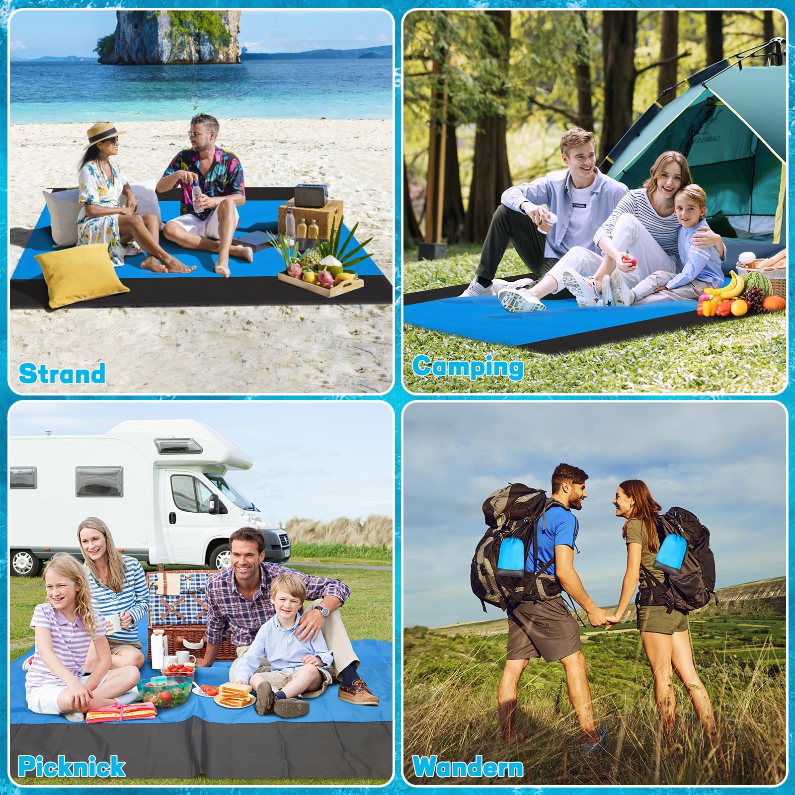 Coperta da Spiaggia Anti-Sabbia XXL 210 x 200 cm Telo Mare per Spiaggia Campeggio Picnic