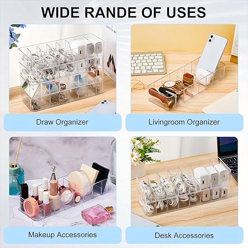 Miniatura 7 de Tatuo Caja organizadora de almacenamiento de cables de plástico, 8 unidades, caja organizadora de cables electrónicos con 8 divisores extraíbles,