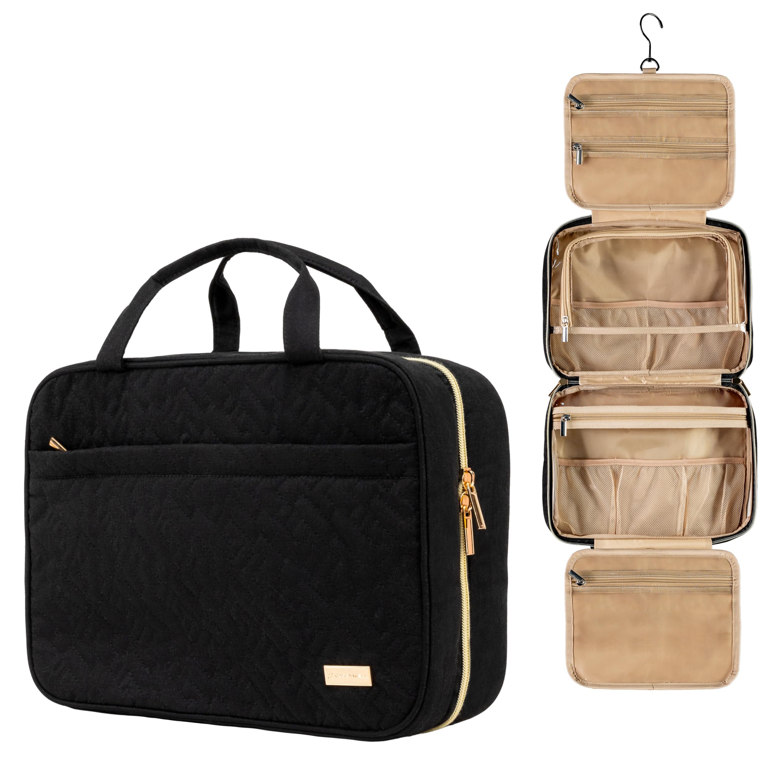 Carrywell (Not Made In China) Toiletry Bag Travel Bag with Hanging Hook, Makeup Organizer Case, Water-Resistant Cosmetic Bag For Full-size Containers,