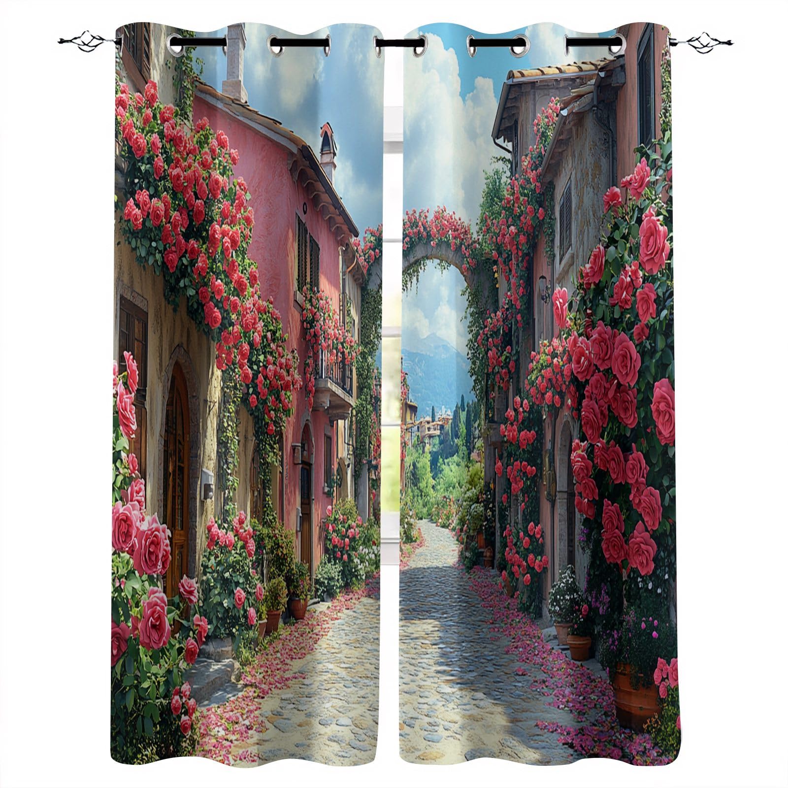 Cortinas Estampadas 140X120cm(HxB) Jardín De Arcos Cortinas Opacas Dormitorio Cortina Bohemias de poliéster Opaco con Ojales metálicos para salón o Estudio A263-1540