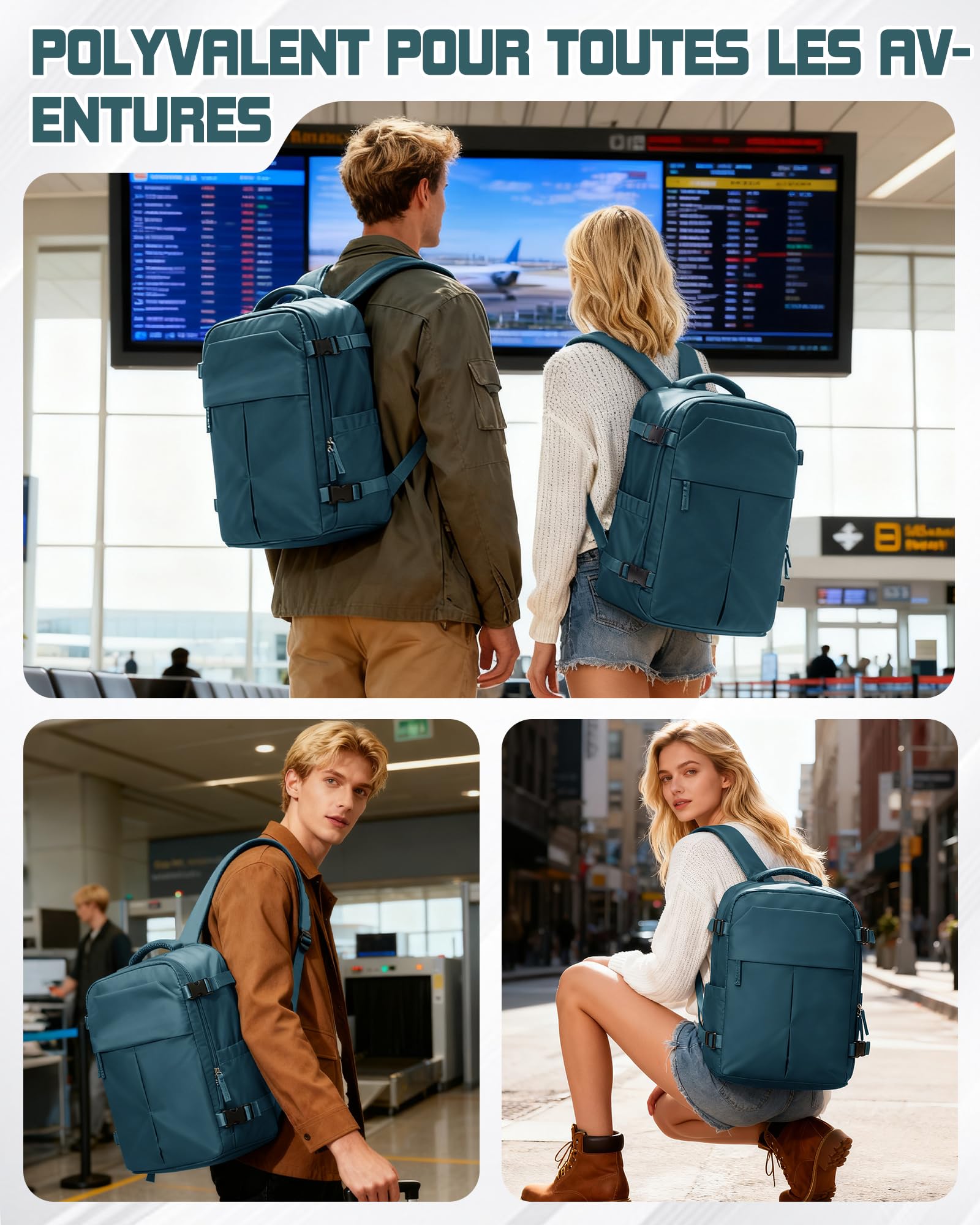 suradar Bagage Cabine 40x30x20 Sac Ryanair Sacs a Dos Voyage Cabine Avion 40x30x20 pour Wizzair Eurowings avec Compartiment à Chaussures Sacs à Dos Ordinateur Portable 14 Pouces Homme Femme Bleu paon