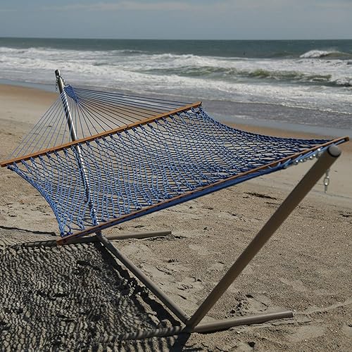 Miniatura 6 de Original Pawleys Island 13DCCB Hamaca grande de cuerda Duracord azul costero con cadenas de extensión y ganchos para árboles, hecha a mano en los
