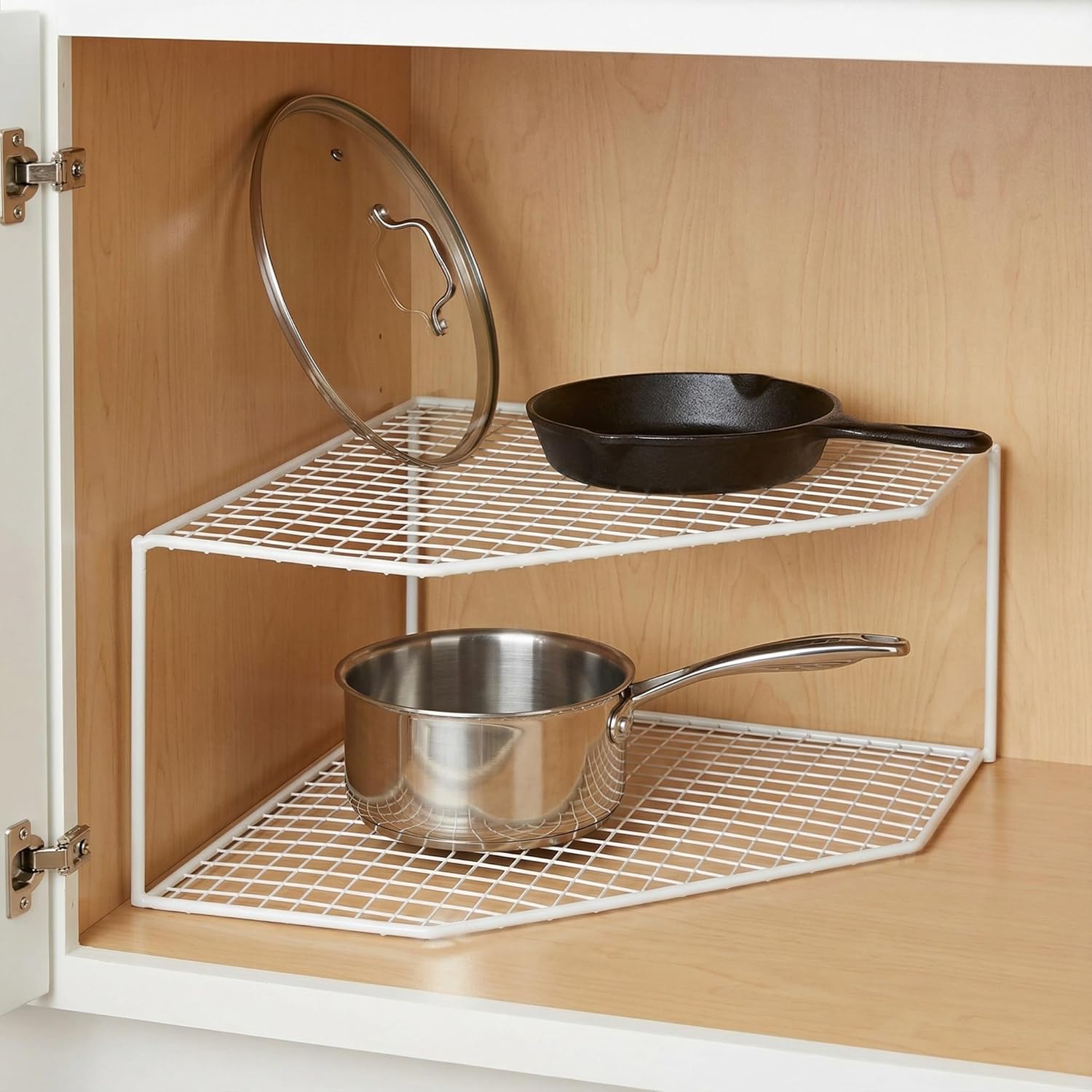 Beavorty 2-Tier Corner Storage Shelf Cabinet Organizer Corner Stand Rack Countertop Shelf Storage for Dishes and Plates Kitchen Cabinet Pantry Cosmetics Makeup Organization 12cm White