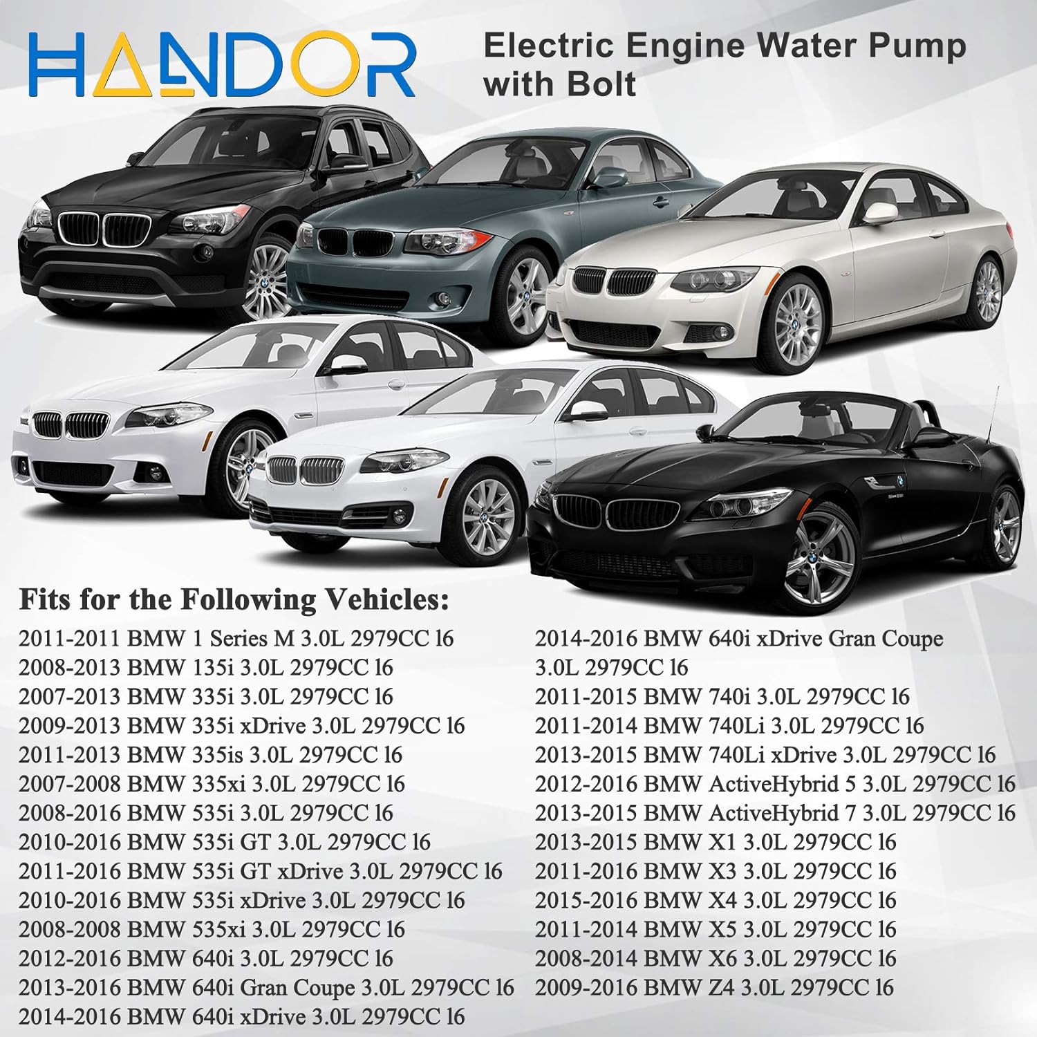 Buy Handor Electric Coolant Water Pump W Bolts Compatible With Bmw E60 E61 E82 E88 E90 F01 640i 535i 740i 740li 135i 335i 335is 335xi 535xi 135is X1 X3 X4 X5 X6 Z4