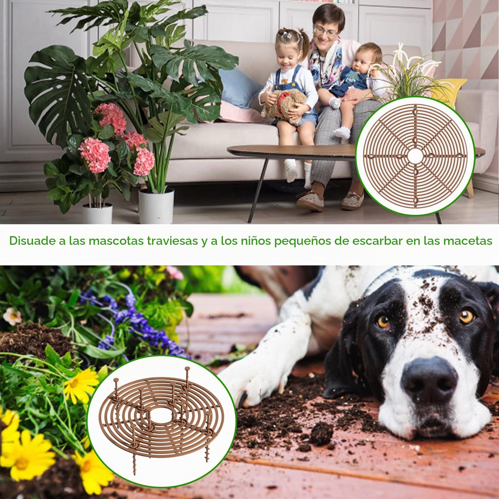 4 Piezas Protector de Macetas, 30cm y 52cm, Protección de Plantas para Bebé Gato Rejilla Protectora de Plantas con 40 Estacas Profundas Cortable Protege de Niños y Animales la Tierra en Macetas