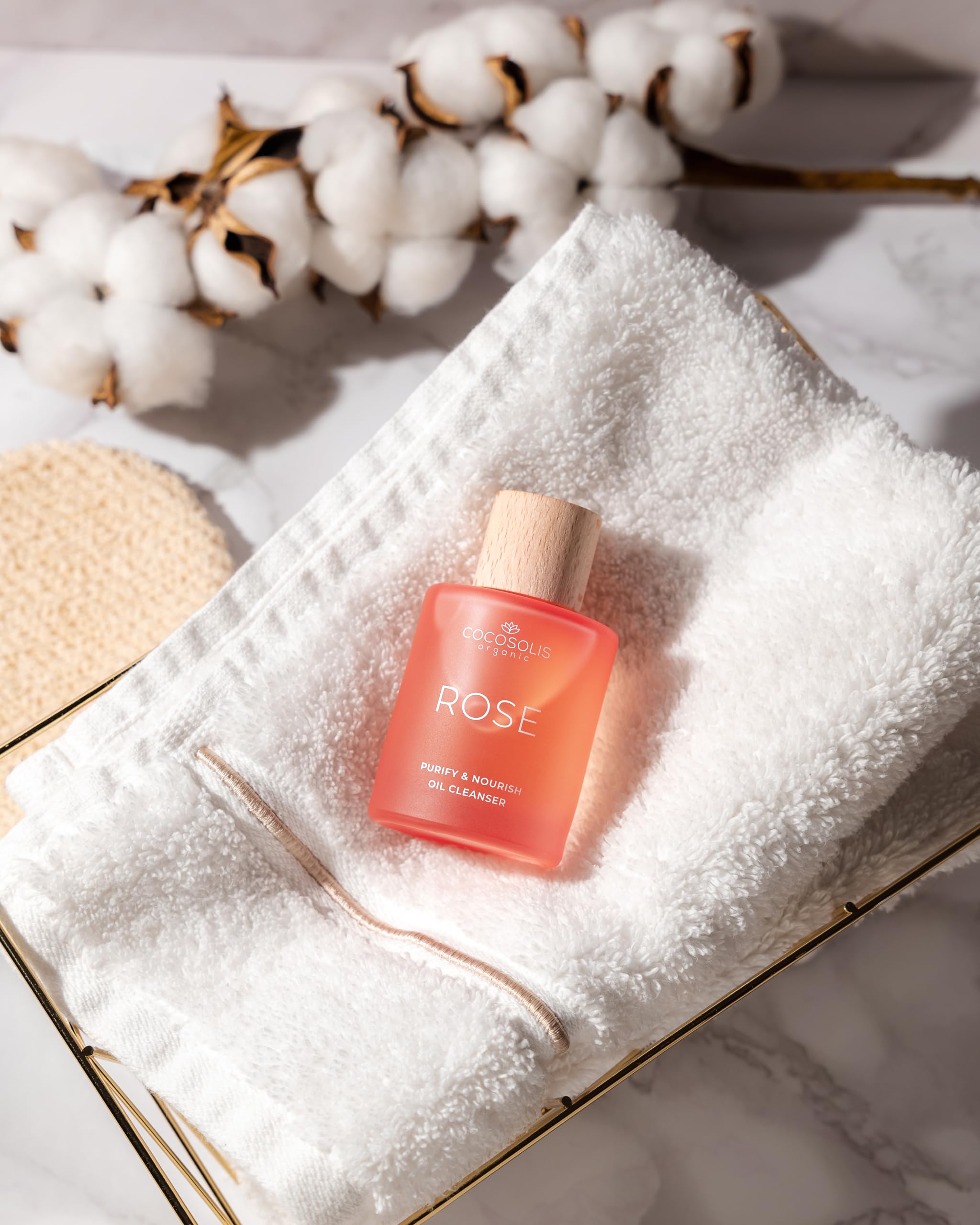 COCOSOLIS ROSE Purify & Nourish Oil Cleanser, huile nettoyante hydratante et démaquillante, vegan, à l'extrait de rose et à la vitamine E