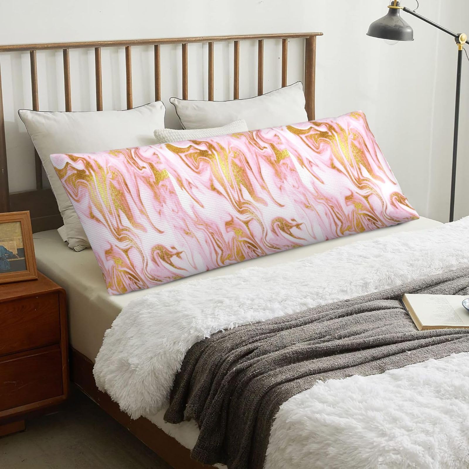 Gold Sparkle Pink, Body Pillow Cover with Zipper,Long Body Pillowcase 20 x 60 in