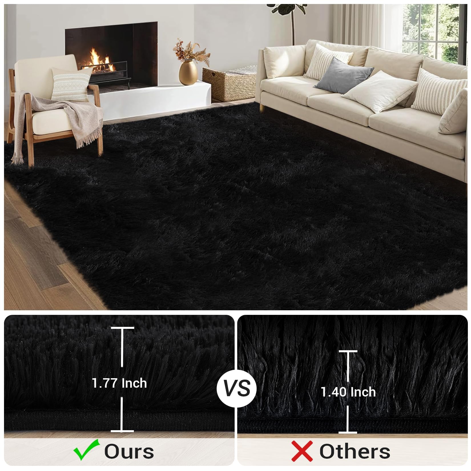 Alfombra de pasillo 2 x 6, suave, tie-Dye, de pelo largo, antideslizante, de felpa, para entrada o cabecera, no pierde sus pelos, lavable a máquina, efecto terciopelo (teñido negro/gris)