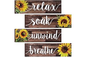 Jetec Rustic Sunflower Bathroom Decor Wooden Signs Set with 4 Pieces