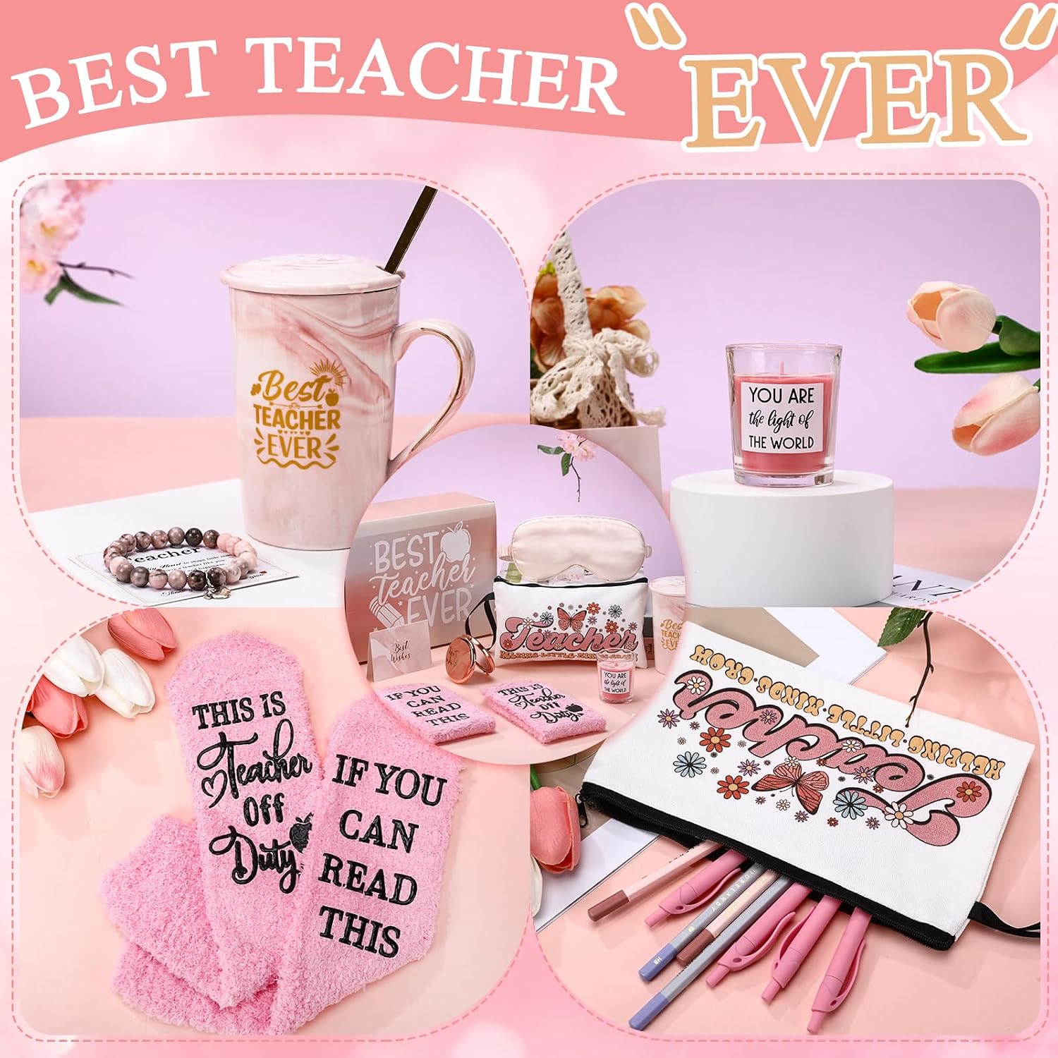 Didaey 9 Pcs Thank You Teacher Appreciation Gifts Set Ideas Back School Best Teacher Present Basket Box Farewell Appreciation Birthday Present from Students for Back to School Graduation(Pink)