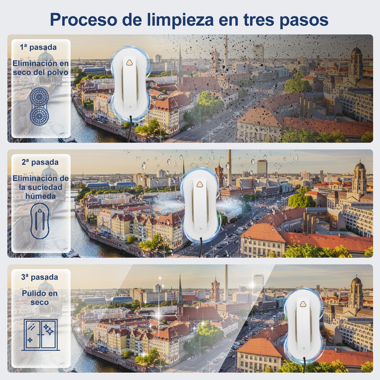 Robot limpiacristales con doble pulverización – Limpiador automático de vidrio con control remoto, limpia cristales eléctrico ventanas para interior y exterior, edificios altos, dorado, 10 paños
