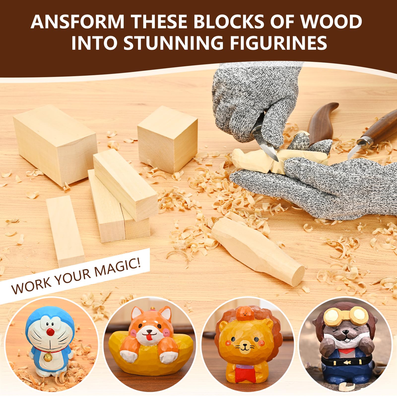 Basswood Carving Blocks-22PCS Whittling Wood Blocks Wood Carving Kit with 3 Different Sizes,Soft Basswood for Whittling, Easy to Use for Kids and Adults
