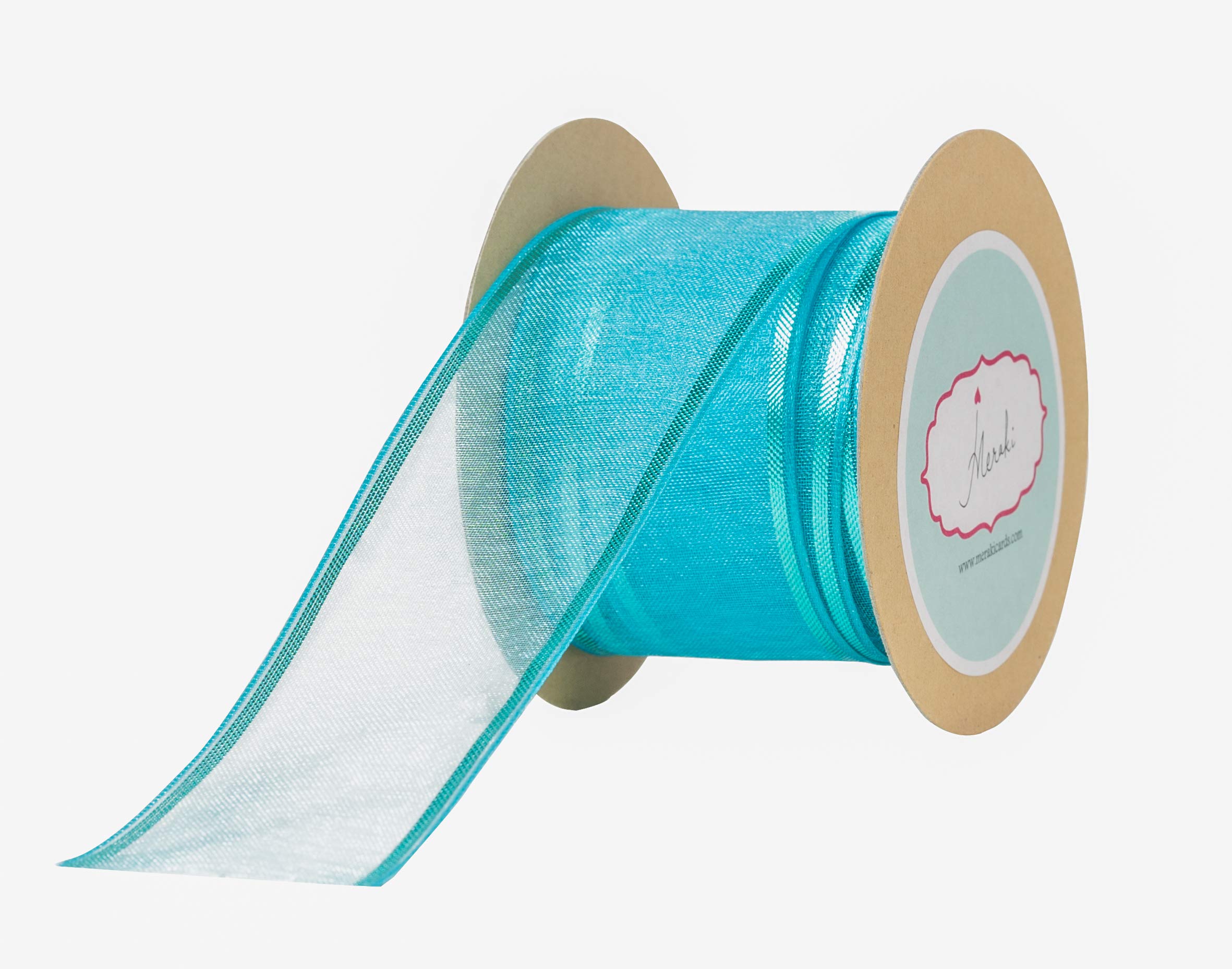 Meraki Cards Turquoise Blue Sheer Ribbon with Metallic Edges (Width: 38mm)