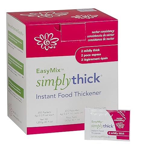 SimplyThick EasyMix 200 unidades de paquetes individuales de 0.21oz Espesante de gel para aquellos con disfagia y trastornos de deglución Crea un