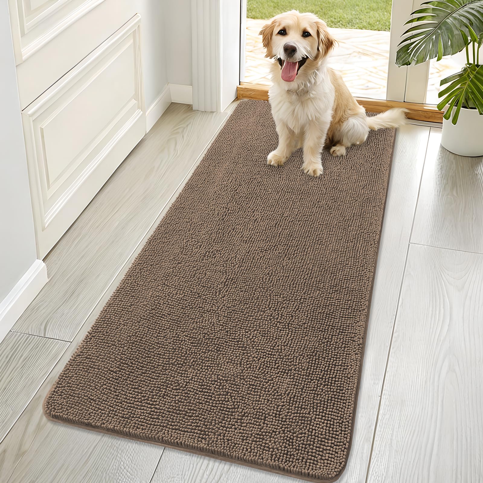 OLANLY Dog Door Mat for Muddy Paws 70x32, Absorbs Moisture and Dirt, Absorbent Non-Slip Washable Doormat, Quick Dry Chenille Mud Mat for Dogs, Entry Indoor Entryway Carpet for Inside Floor, Tan โ image 1