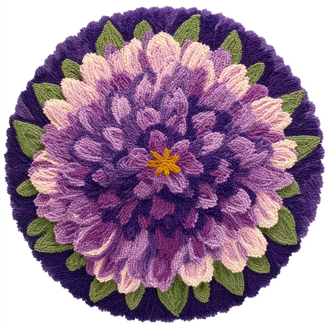 Kitquiver Latch Hook Rug Kits Purple Dahlia 100x100cm