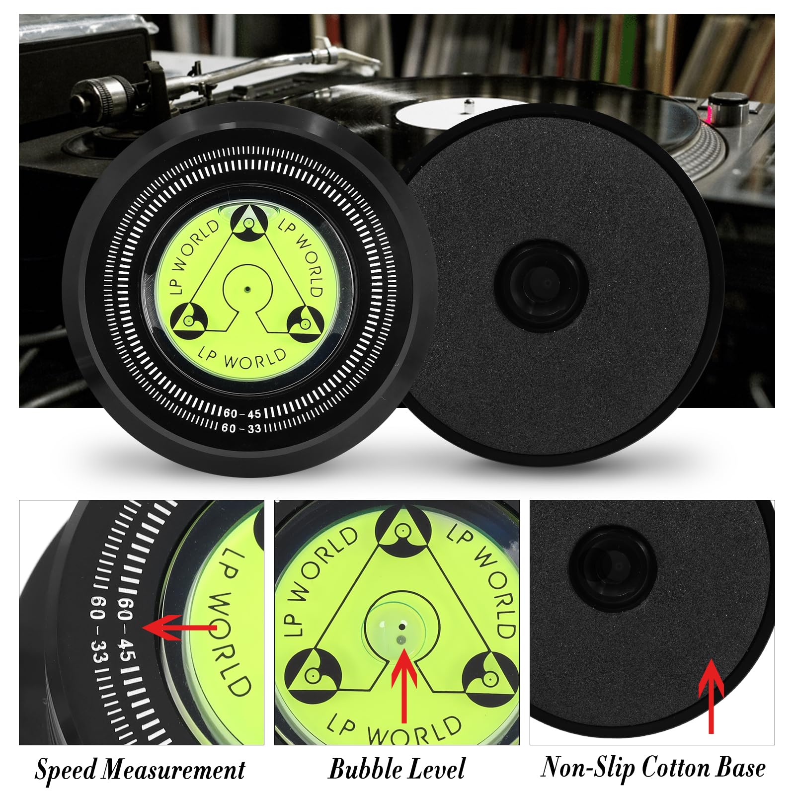 KozyOne Stabilizzatore di peso per giradischi, morsetto stabilizzatore per dischi con livella a
