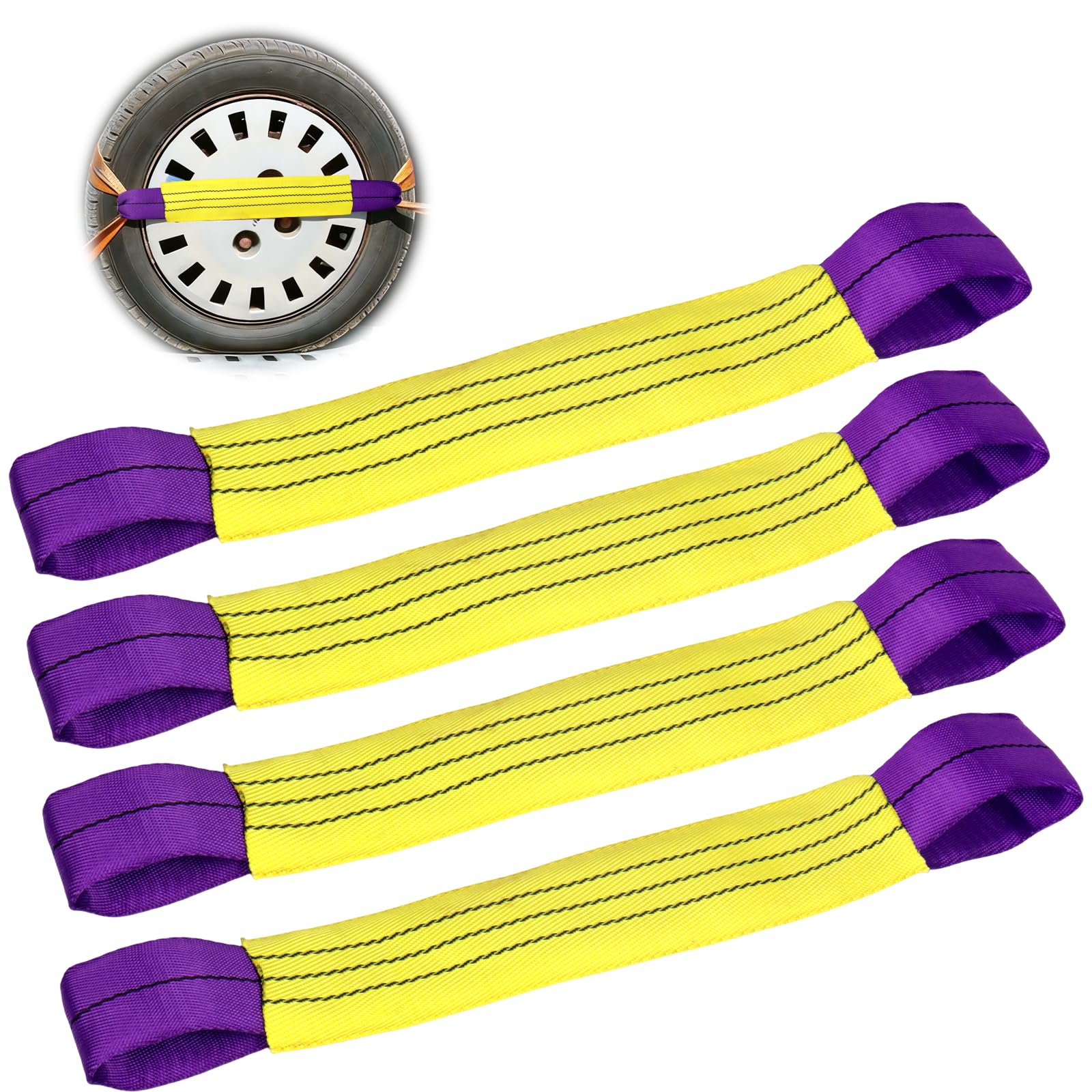 4x50cm Wheel Tie Down Straps for Transporter & Trailer, Heavy-Duty 1T Tension 6T Breaking Strength, Secure Car, Motorcycle & Vehicle Wheels During Transport