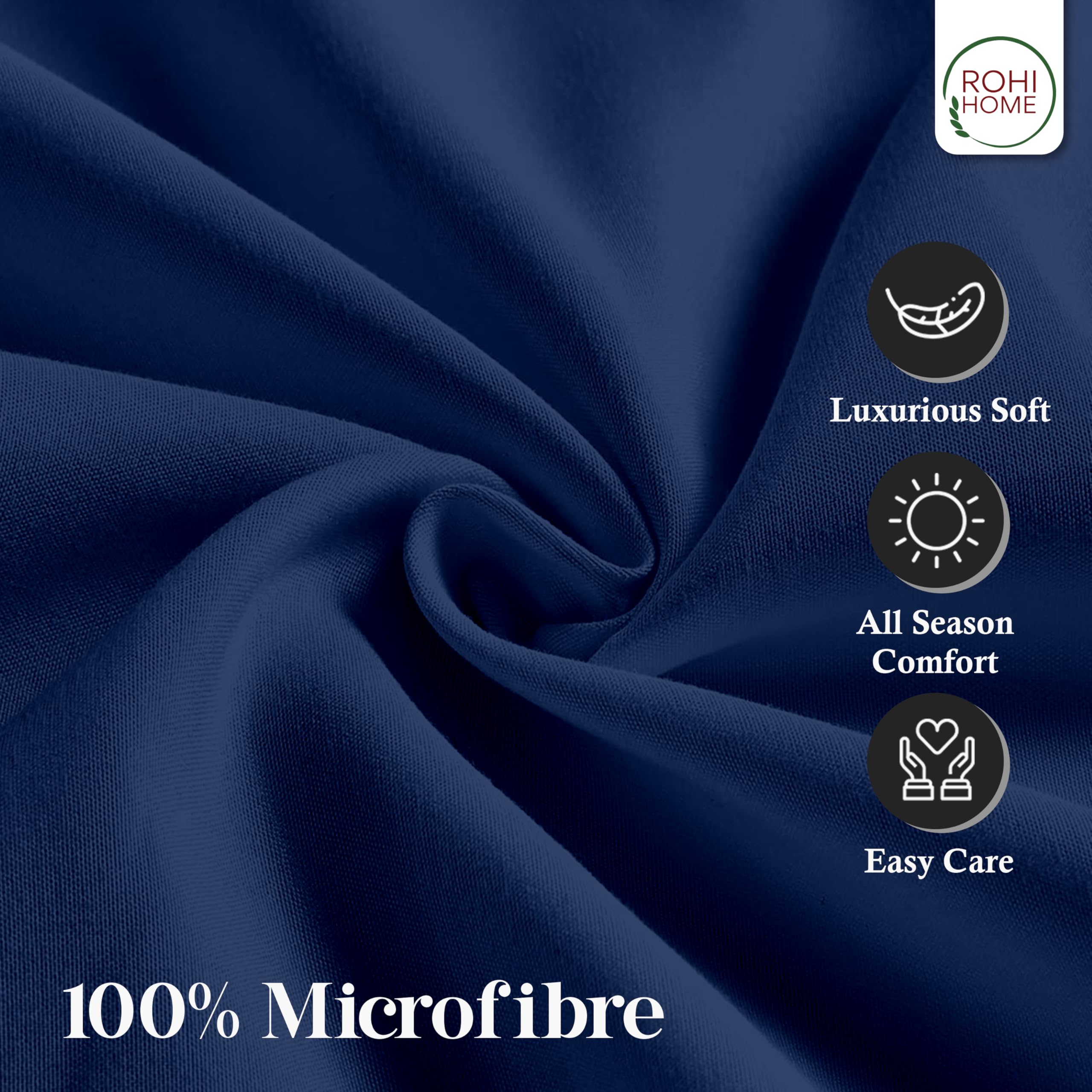 Rohi Navy Super King Flat Sheet Microfibre, Ultra-Soft, Durable - Image 2