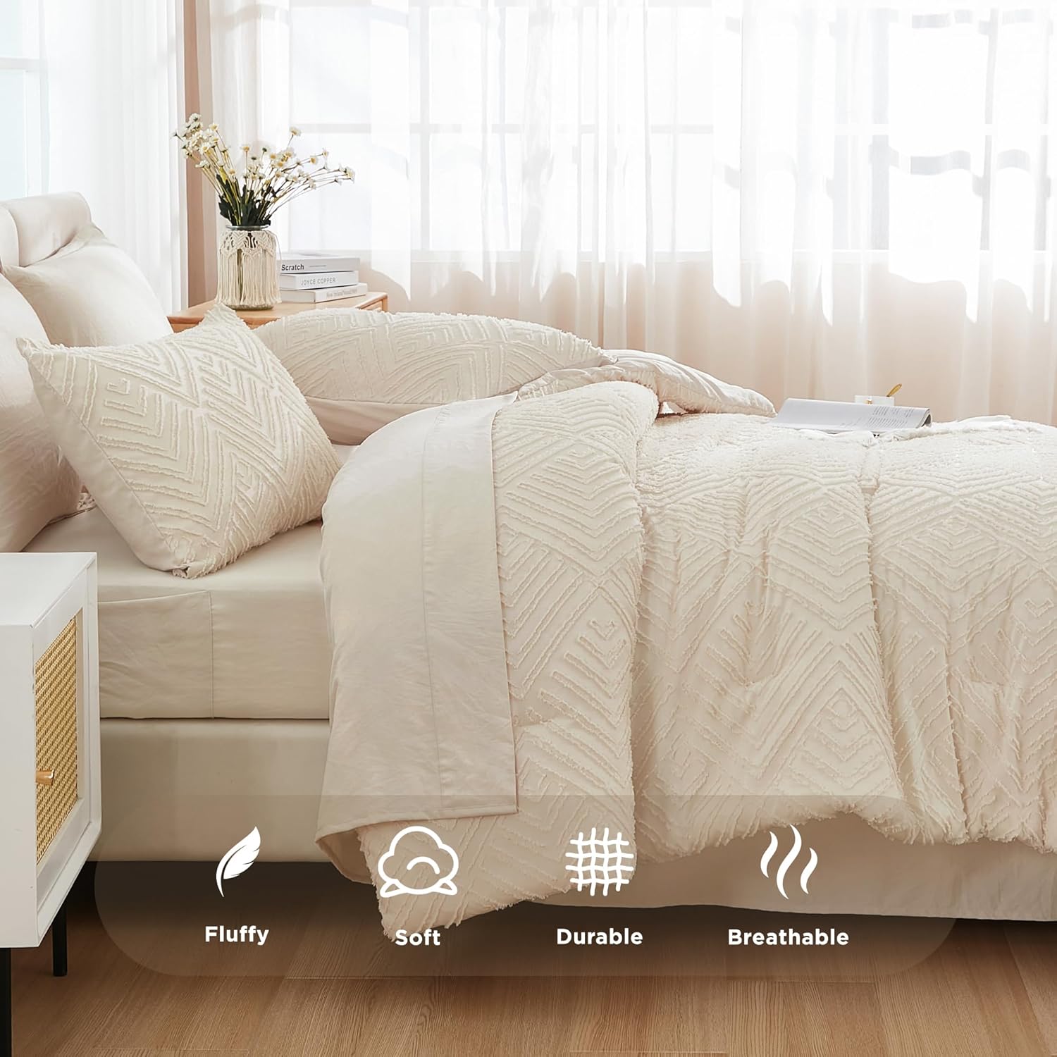 Beige King Microfiber Bed in a Bag Set with Geometric Design
