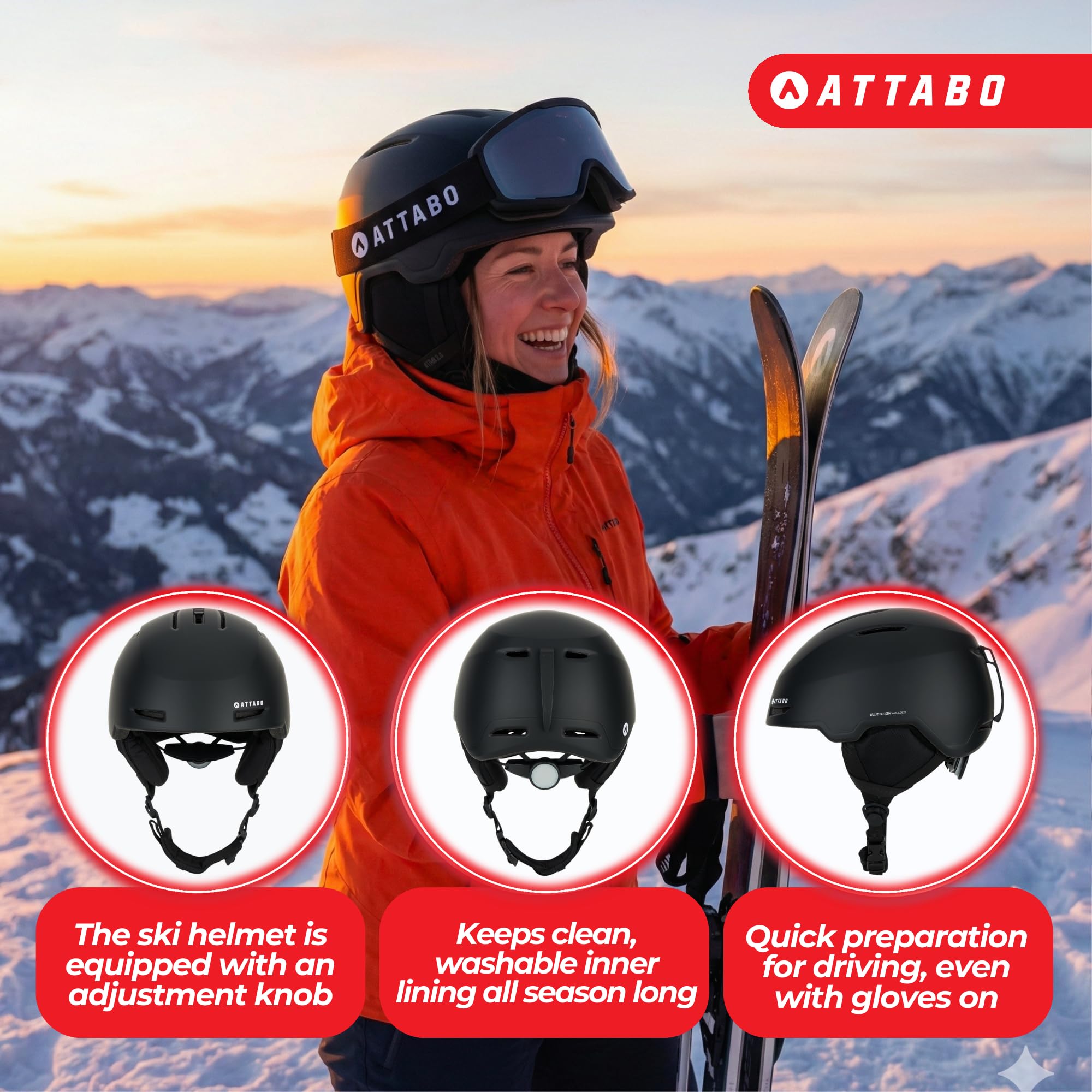 ATTABO Avens 2.0 kask narciarski – bezpieczna ochrona All-Mountain – lekka konstrukcja In-Mold i aktywna wentylacja – unisex dla kobiet i mężczyzn – w zestawie torba do przechowywania – regulowane