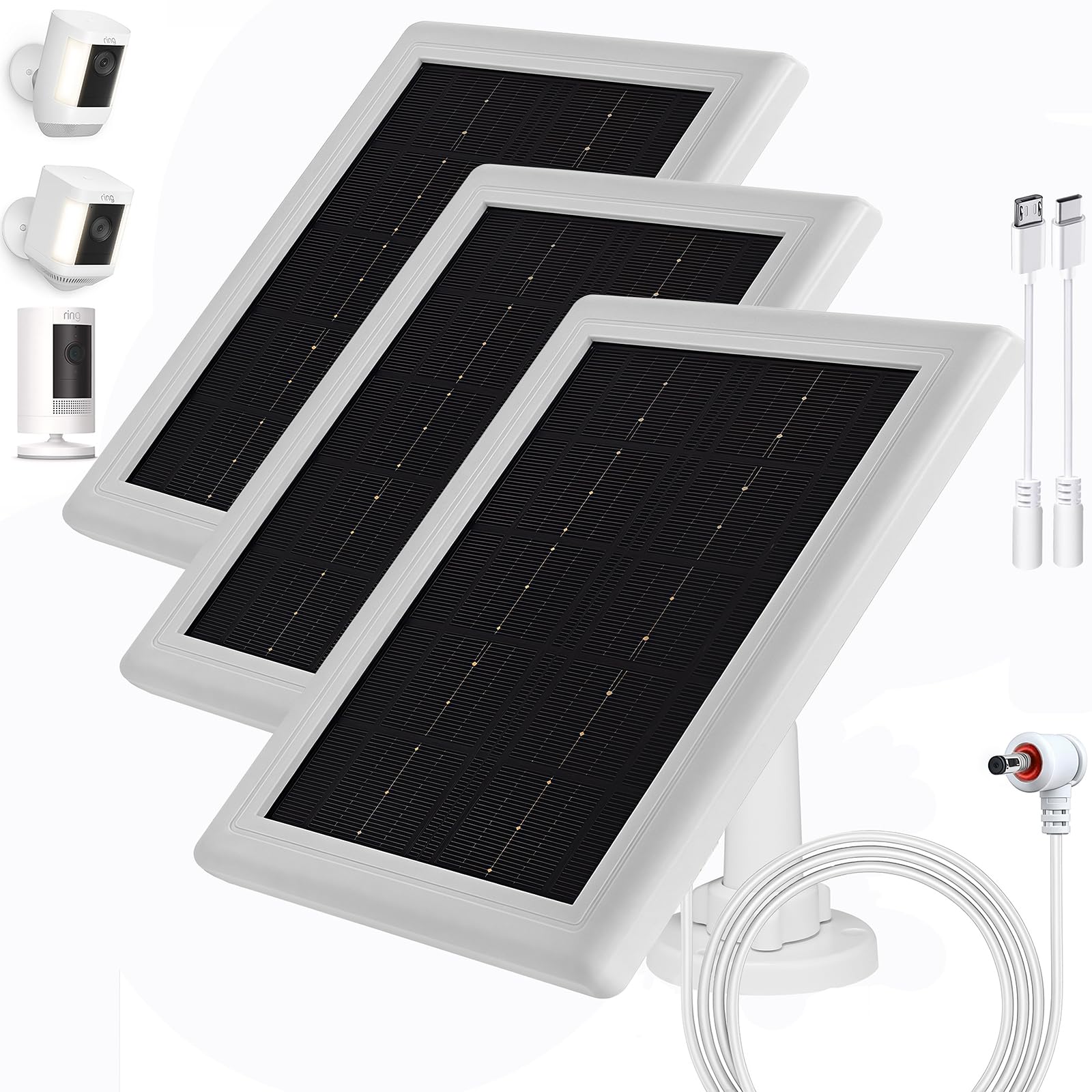 Ring - Caricatore per pannello solare per fotocamera, caricatore solare da 5 W, compatibile con anello riflettore, cam, batteria per telecamera di sorveglianza wireless per esterni, cavo da 5 m