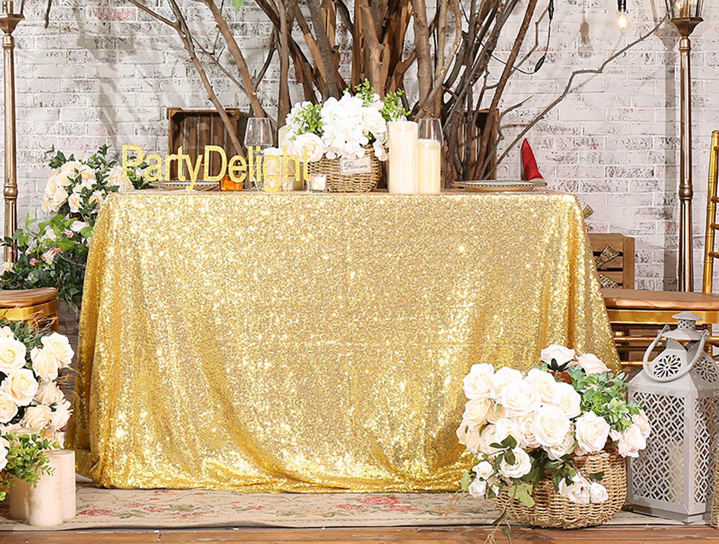 PartyDelightPartyDelight 50"X80" Rectangle Sparkly Gold Sequin Tablecloth for Wedding, Party, Christmas Decorations