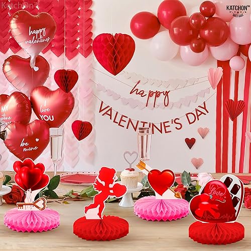 Miniatura 5 de KatchOn, Centros de mesa de panal de abeja rojos de San Valentín, paquete de 9, decoraciones de San Valentín para fiestas, decoraciones de mesa rosa