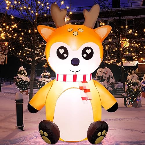 ATDAWN Inflables de Navidad de 4 pies, decoración de patio inflable de reno, decoración de Navidad al aire libre, reno inflable para decoración de