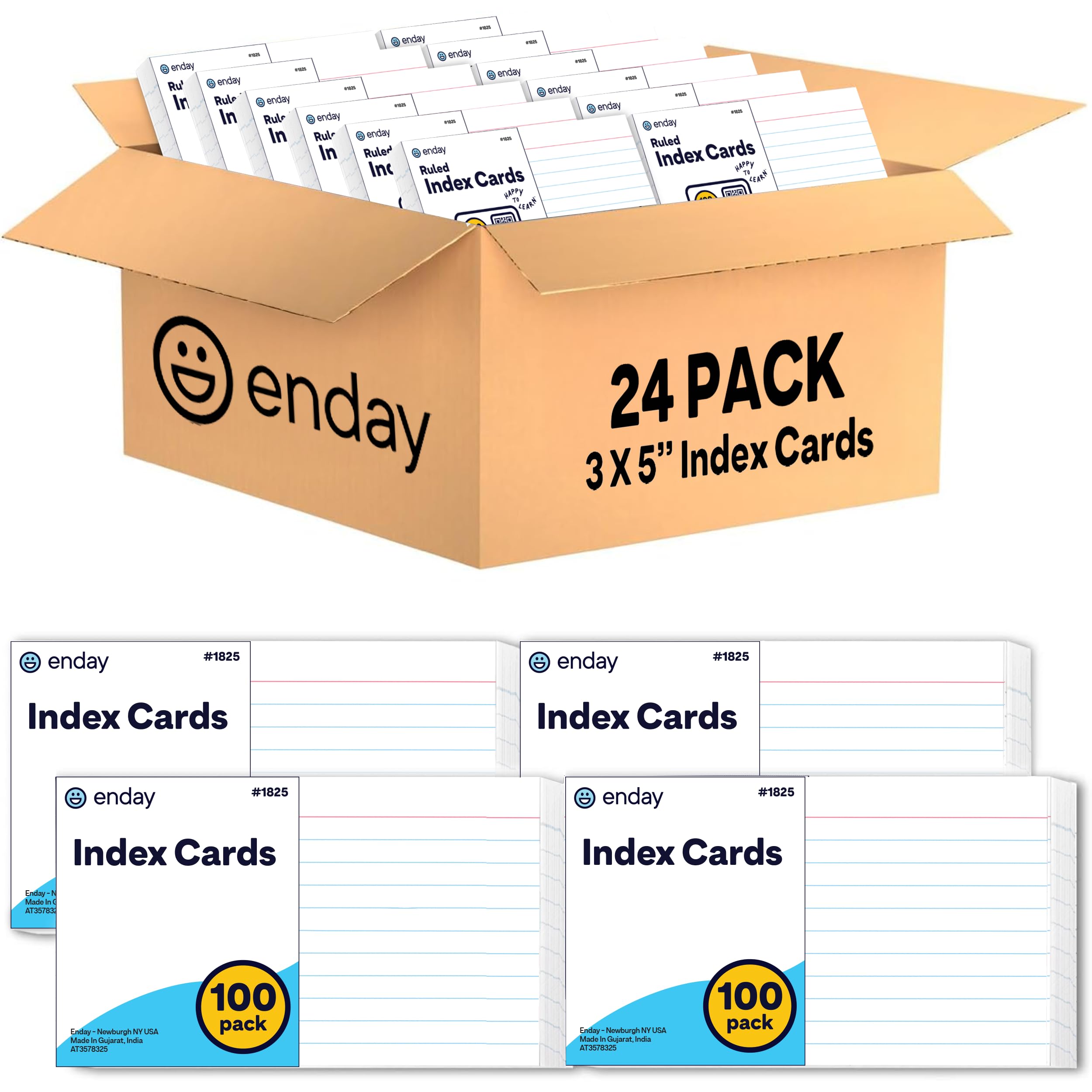 Index Cards 3x5 Bulk, (2400 Cards), Notecards, Flashcards, Notecards 3x5 lined, Blank on Back, Flashcards for School Home and Office, Ruled Index Card