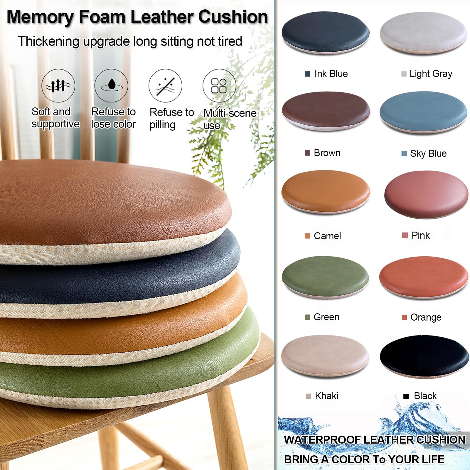 Sedie da pranzo impermeabili in finta pelle, antiscivolo, 30,5 cm, cuscini in memory foam, per interni ed esterni, cucina e ufficio, set di 4 per il massimo comfort