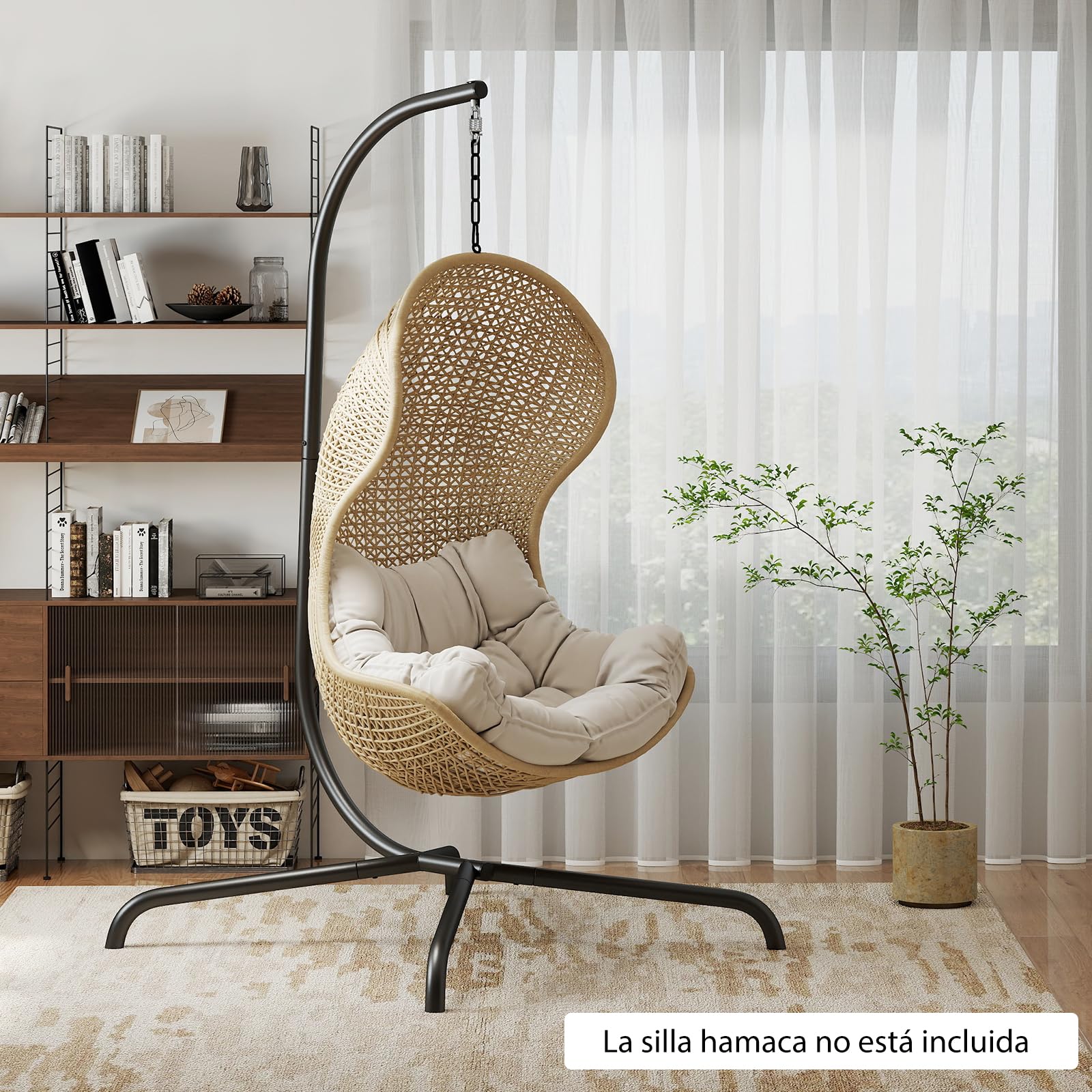 COSTWAY Soporte Silla Colgante, Estructura de Metal, Soporte Hamaca en Forma de C, Gancho de Resorte y Rotación de 360°, Carga 180kg, Interiores Exteriores