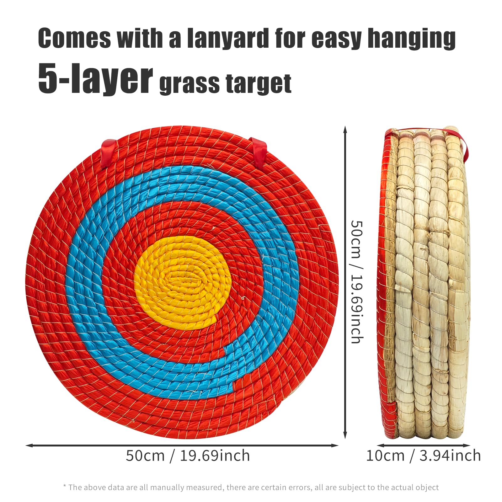 Bogenschießen-Zielscheibe, solides Stroh, rundes Ziel, traditionelles Bogenpfeil-Ziel, verwendet für Outdoor-Sportarten, Bogenschießen, Darts und Schießübungen für Erwachsene, 50 cm x 5
