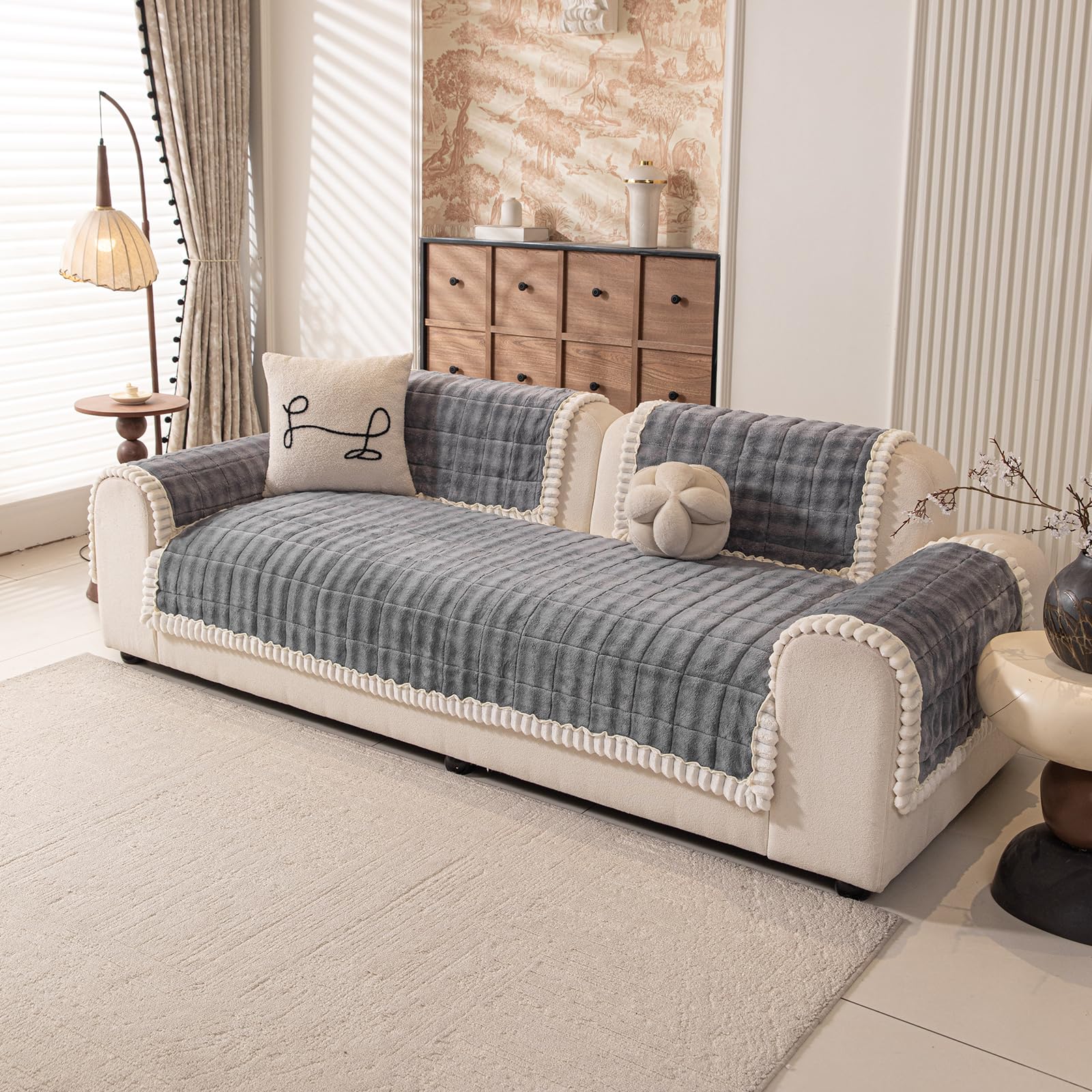 GKXLH Thick Sofa Cover - New Soft Milk Fleece Universal Sofa Covers 2 3 4 Seater, Non-Slip Sofa Slipcovers Washable, Corner Sofa Cover Couch Covers Furniture Protector for Living Room (90x160cm)