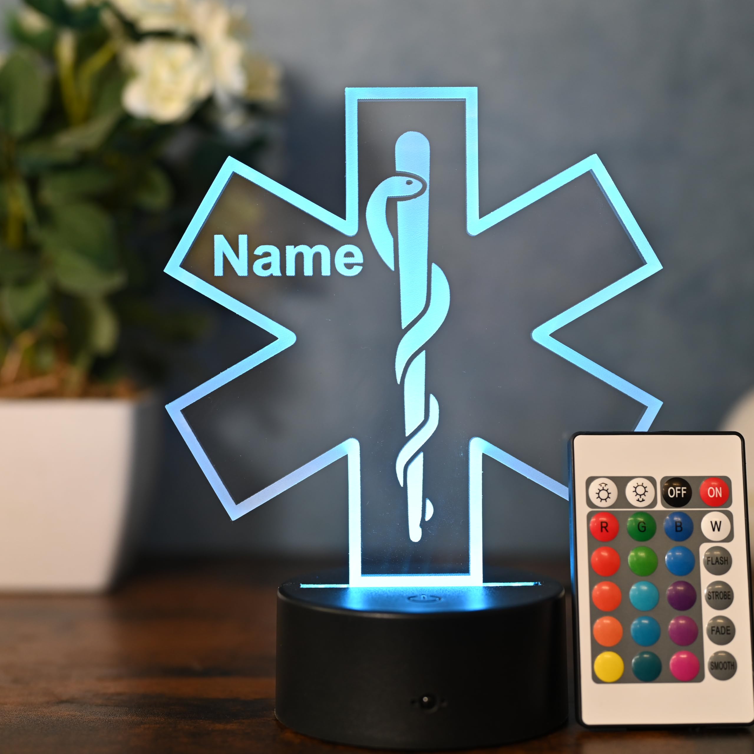 Personalisierbare LED Lampe mit Äskulapstab Symbol – Geschenk für Ärzte, Ärztinnen, Krankenschwestern & Arzthelfer – Mediziner Nachtlicht & Deko
