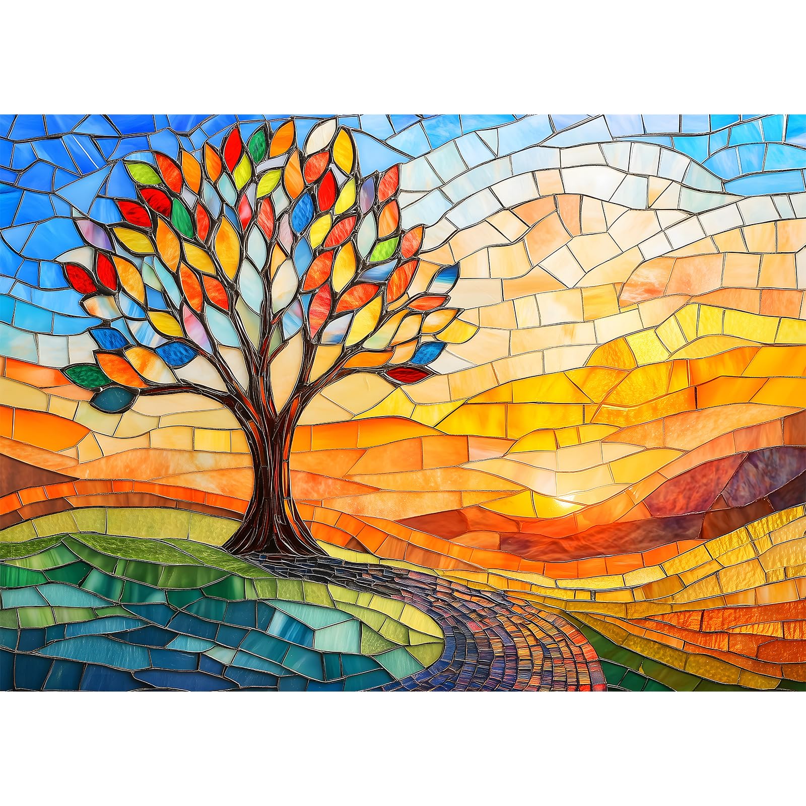 Colorful Stained Glass Tree of Life Puzzle - 1000 Pieces Jigsaw Puzzle for Adults - Challenging and Unique (19.7x27.6 in)