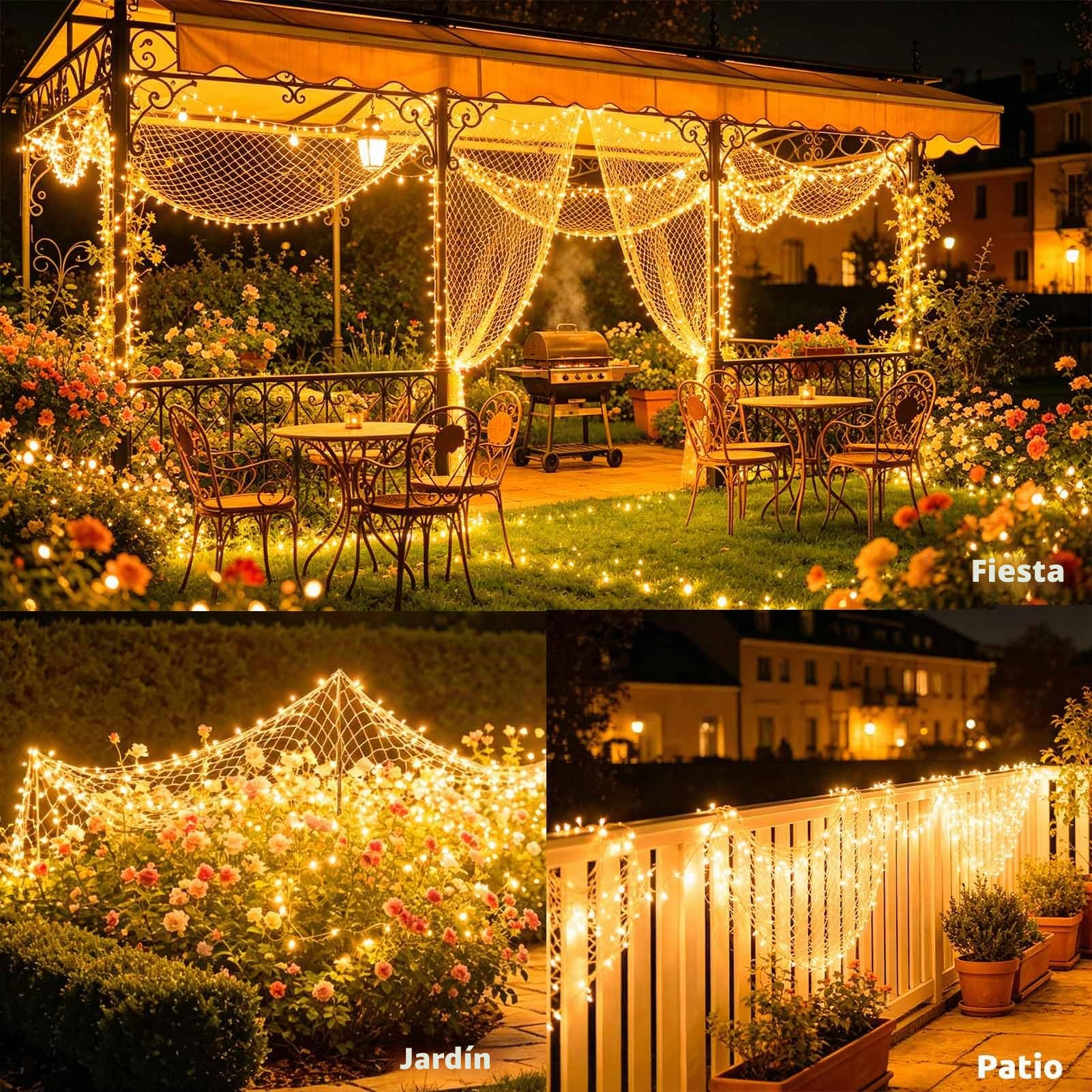 Joycome 2 Piezas Red de Luces Navidad Exterior 3x2m 200 LED Luces Navidad | Enchufe, Temporizador, 8 Modos, Impermeable Malla Luz para Balcon Jardín Terraza Escaparates Decoración - Blanco Cálido
