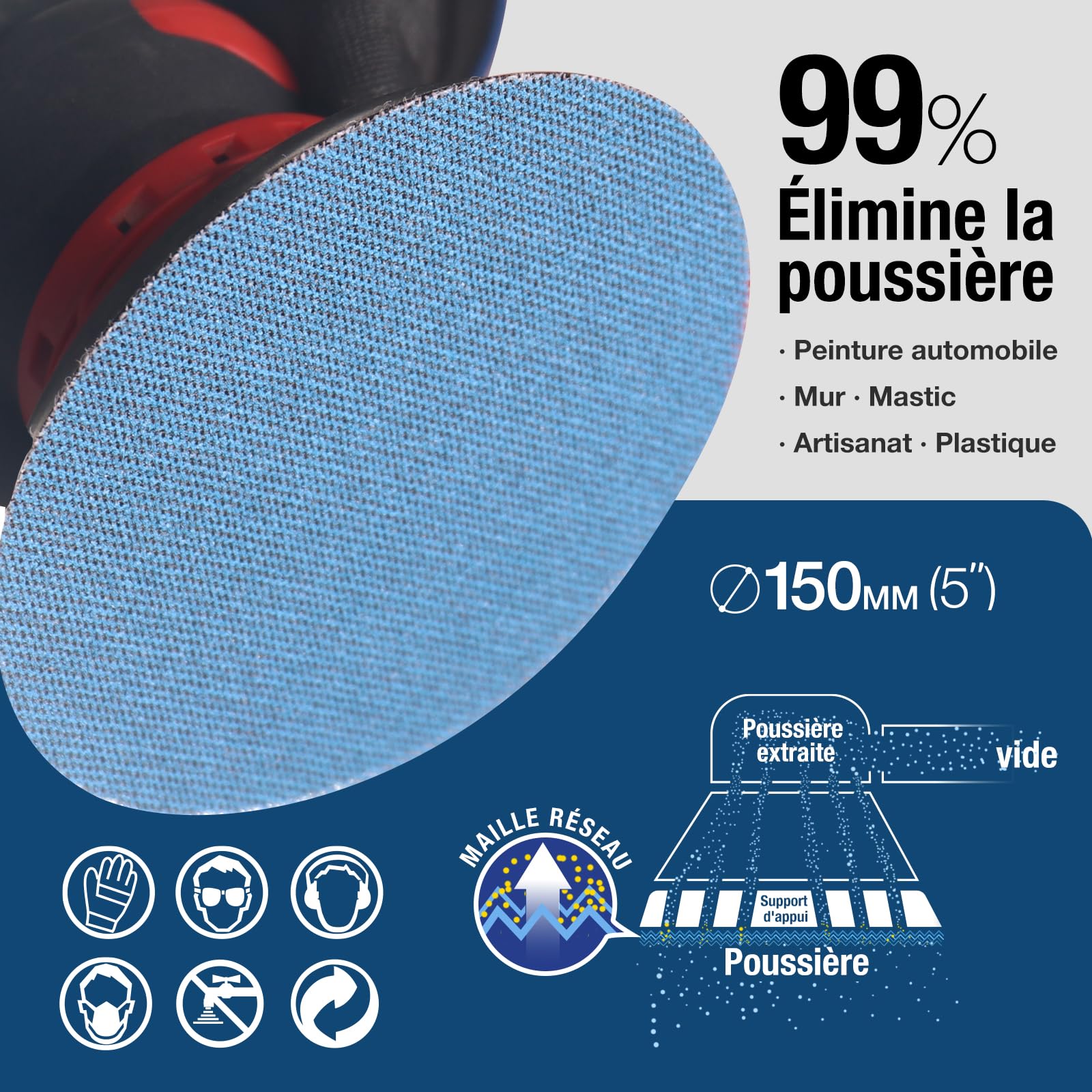 Disques Abrasifs 150mm Grain 80/120/180/240/320 Céramique Anti Poussière 40 Pièces